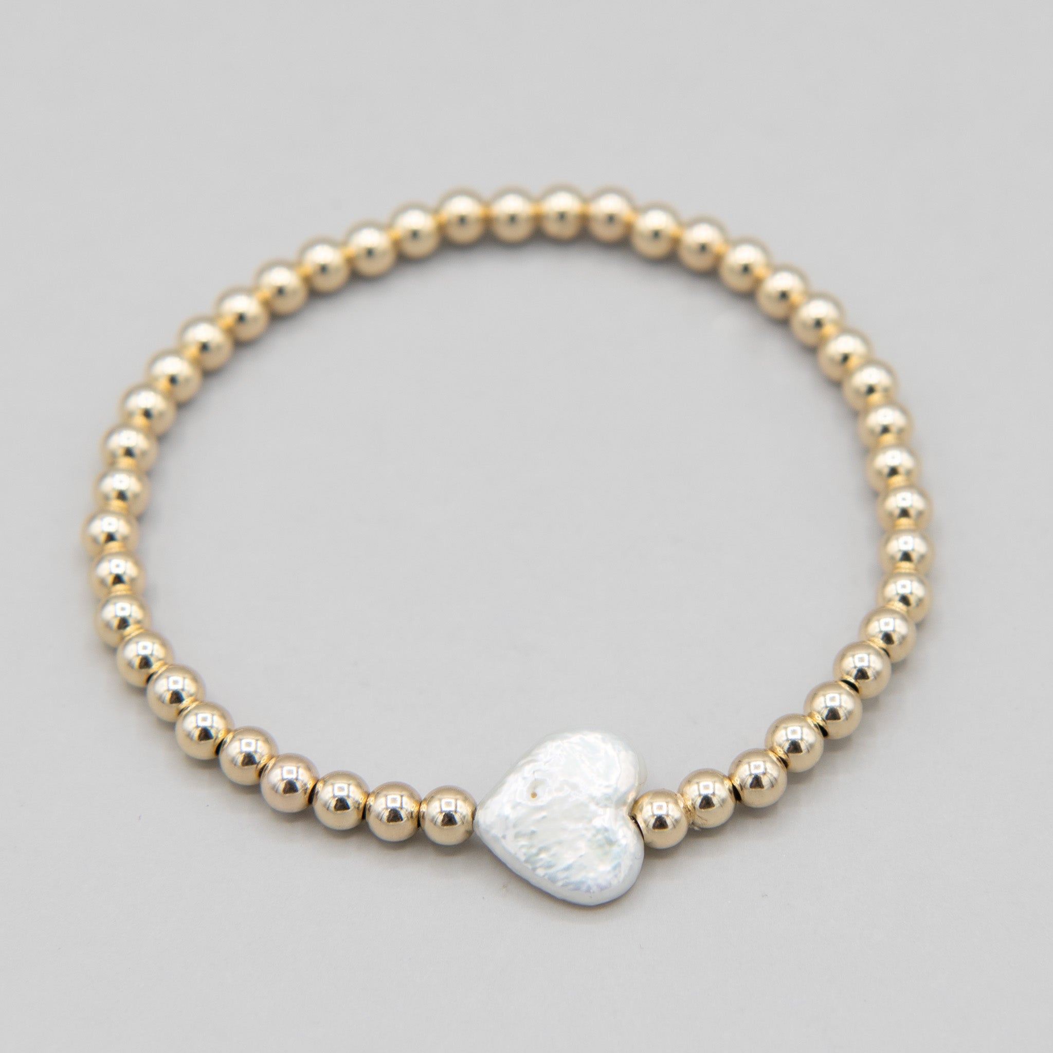 4mm 14k Gold Filled & Freshwater Pearl Heart Bracelet