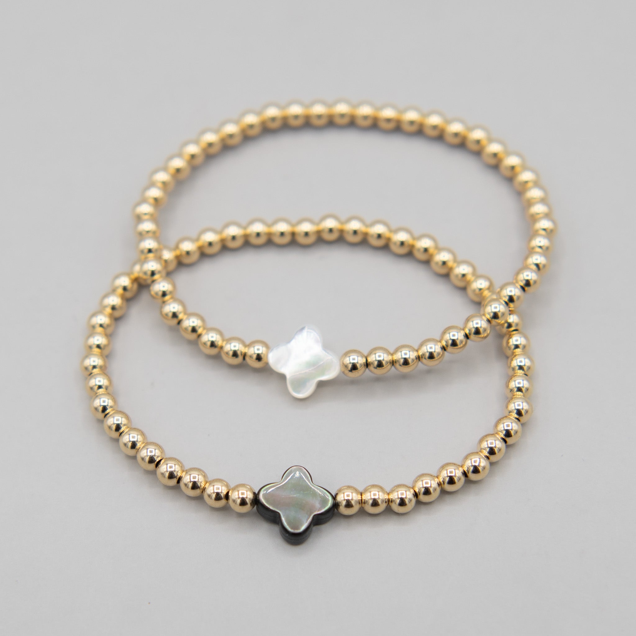 4mm Beaded Lux & Mother of Pearl Clover Bracelet