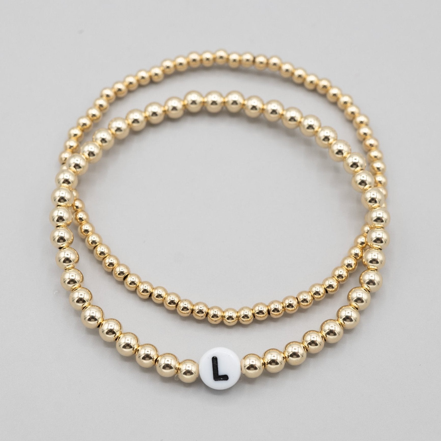 4mm Beaded Lux Initial Bracelet Set - Jewel Ya