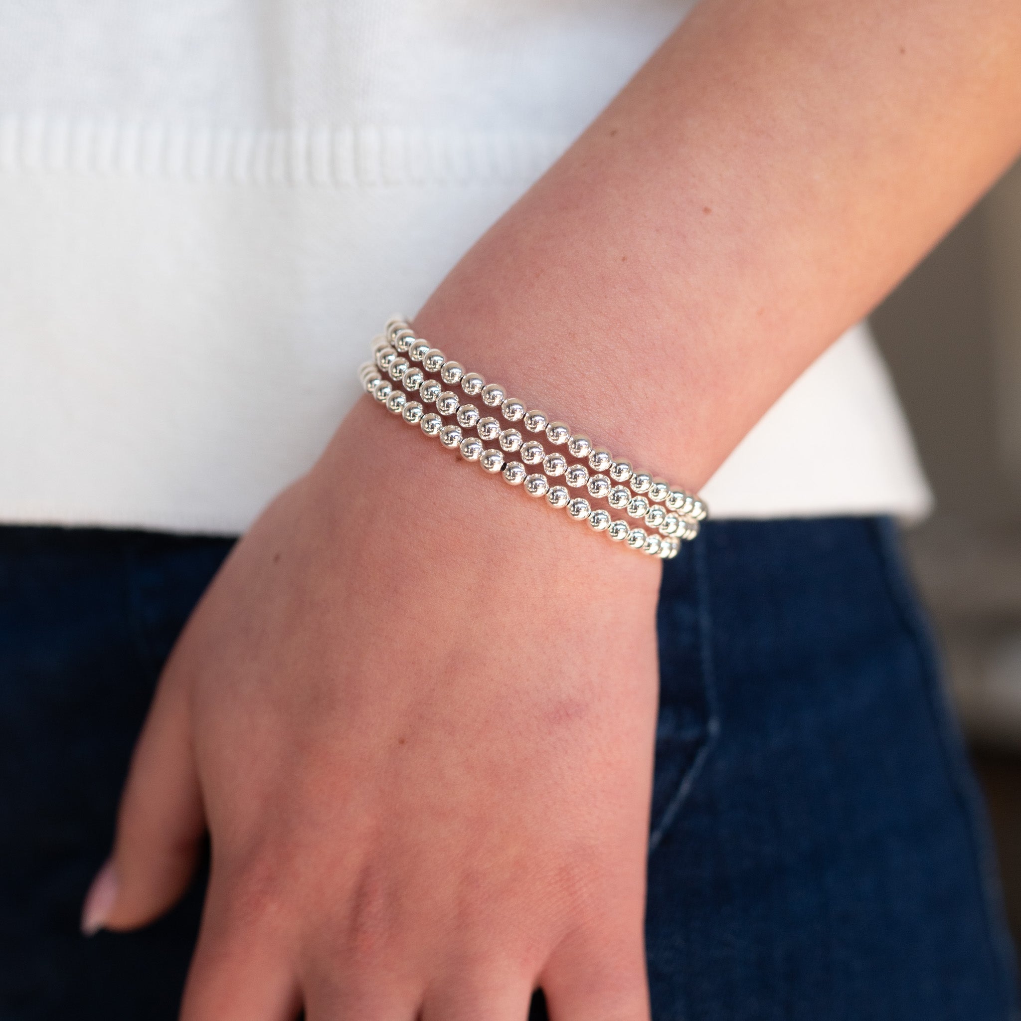 4mm Sterling Silver Beaded Lux Bracelet Trio