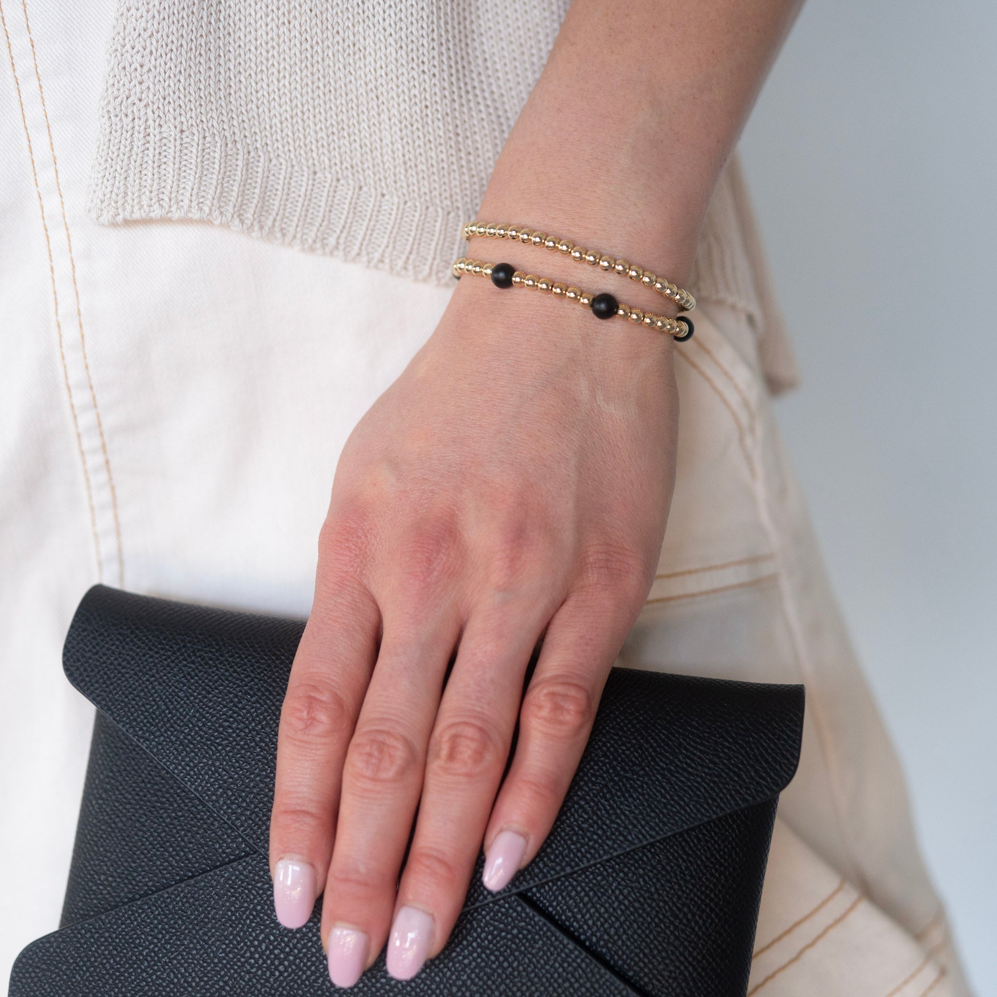 4mm Beaded Lux & Black Onyx Station Bracelet