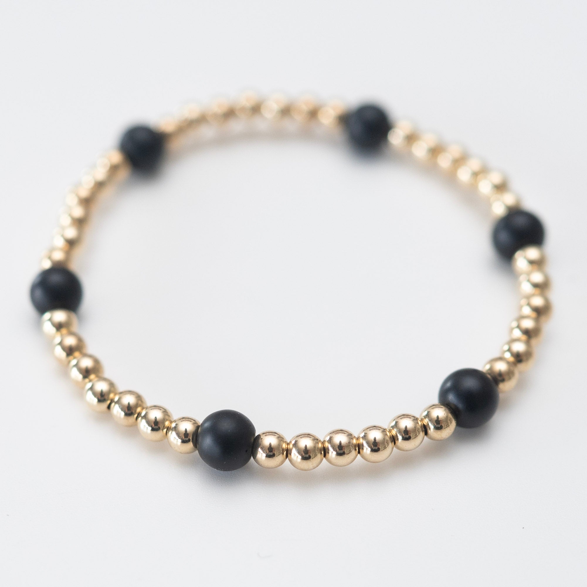 4mm Beaded Lux & Black Onyx Station Bracelet