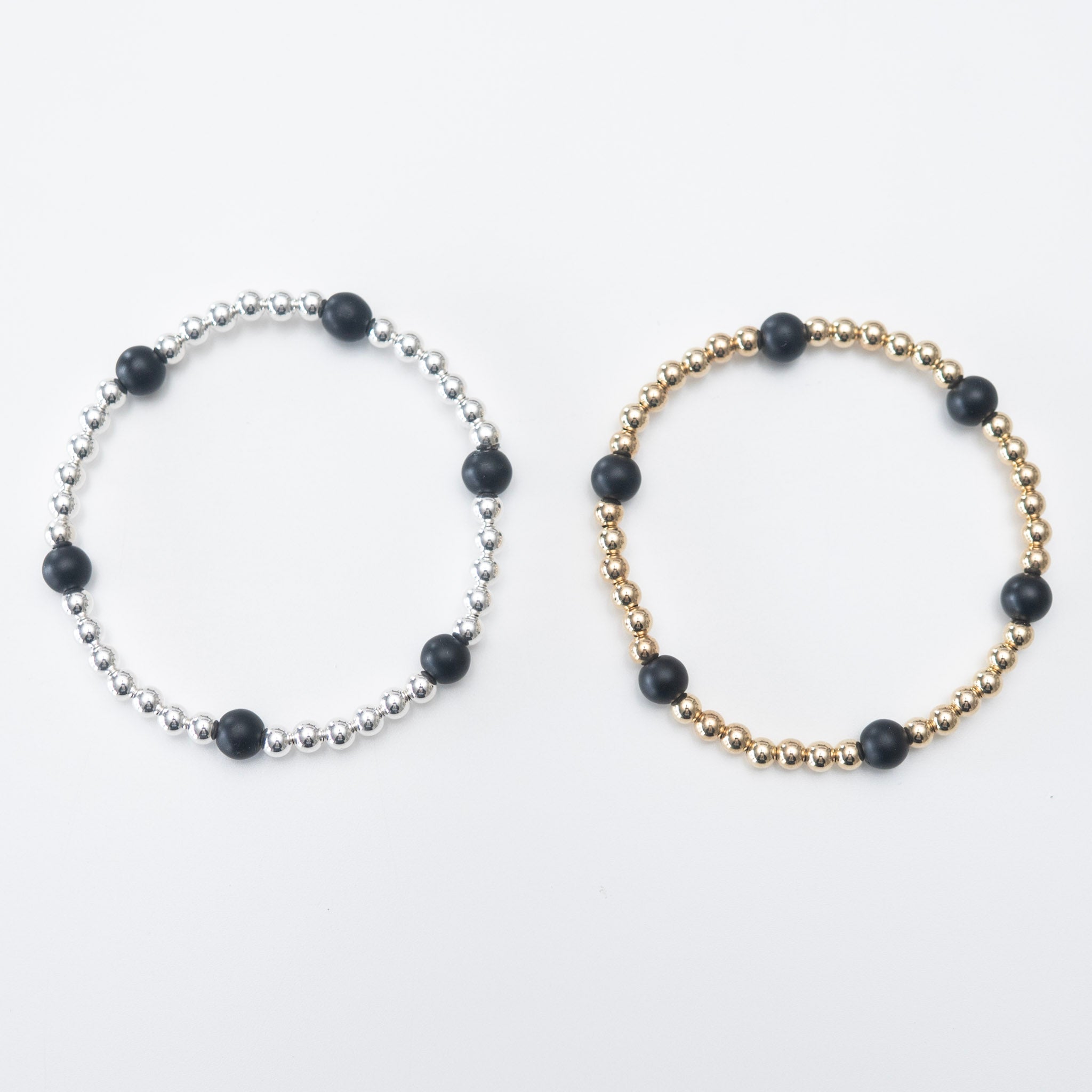 4mm Beaded Lux & Black Onyx Station Bracelet