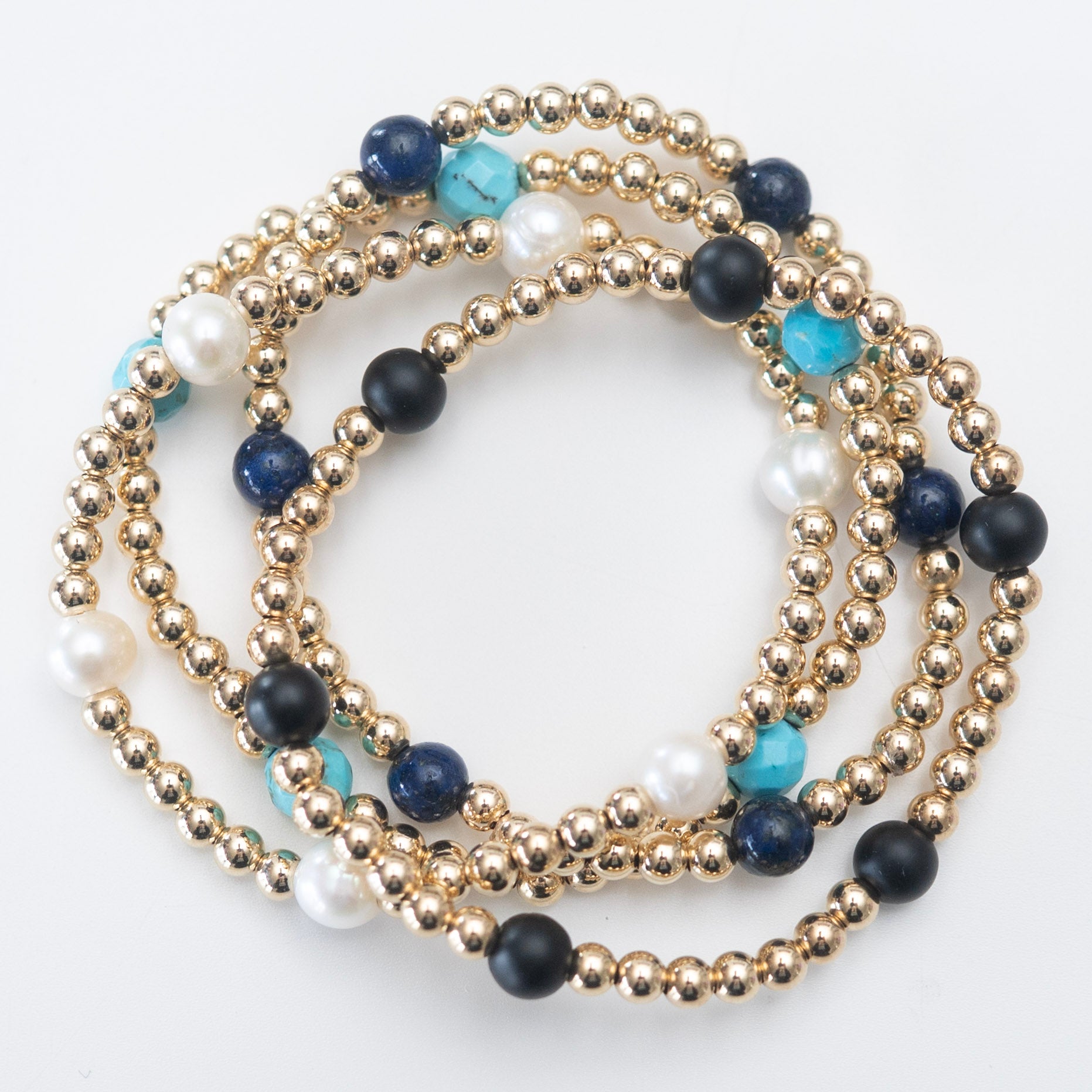 4mm Beaded Lux & Black Onyx Station Bracelet