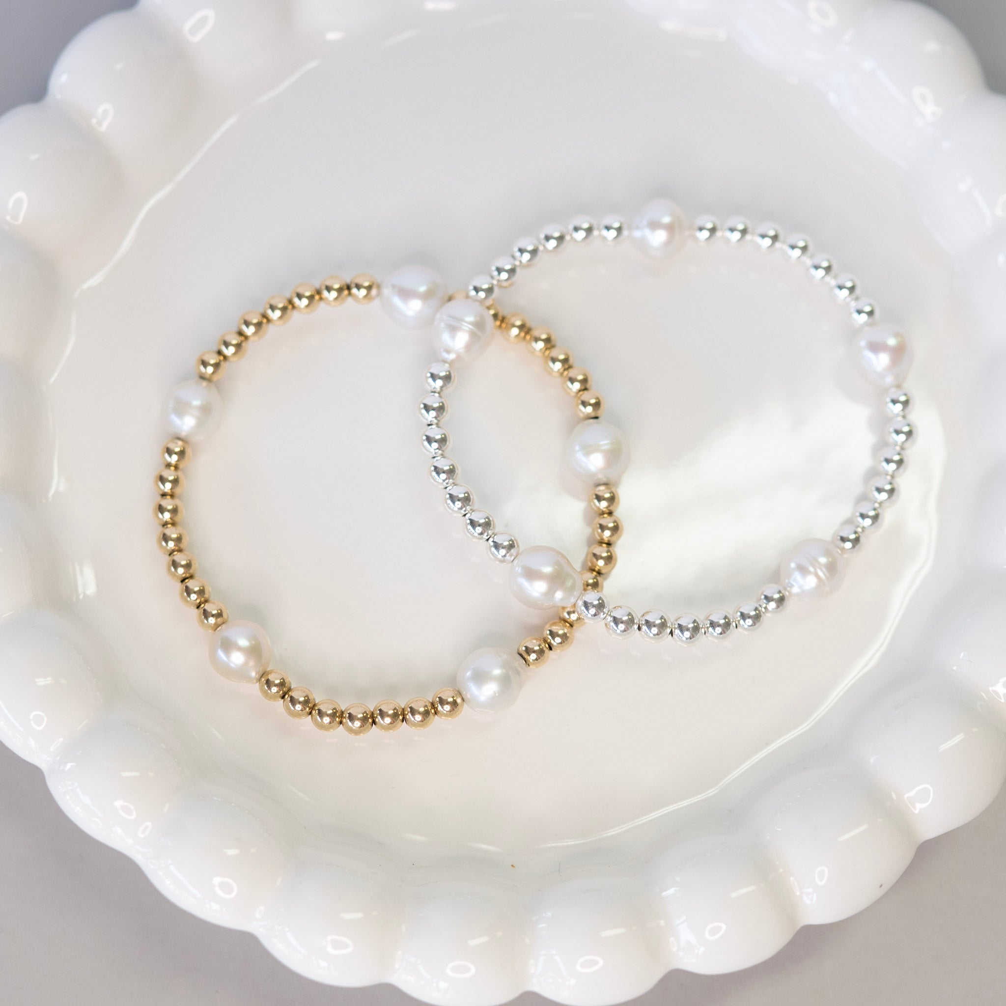 4mm Beaded Lux & Freshwater Pearl Station Bracelet