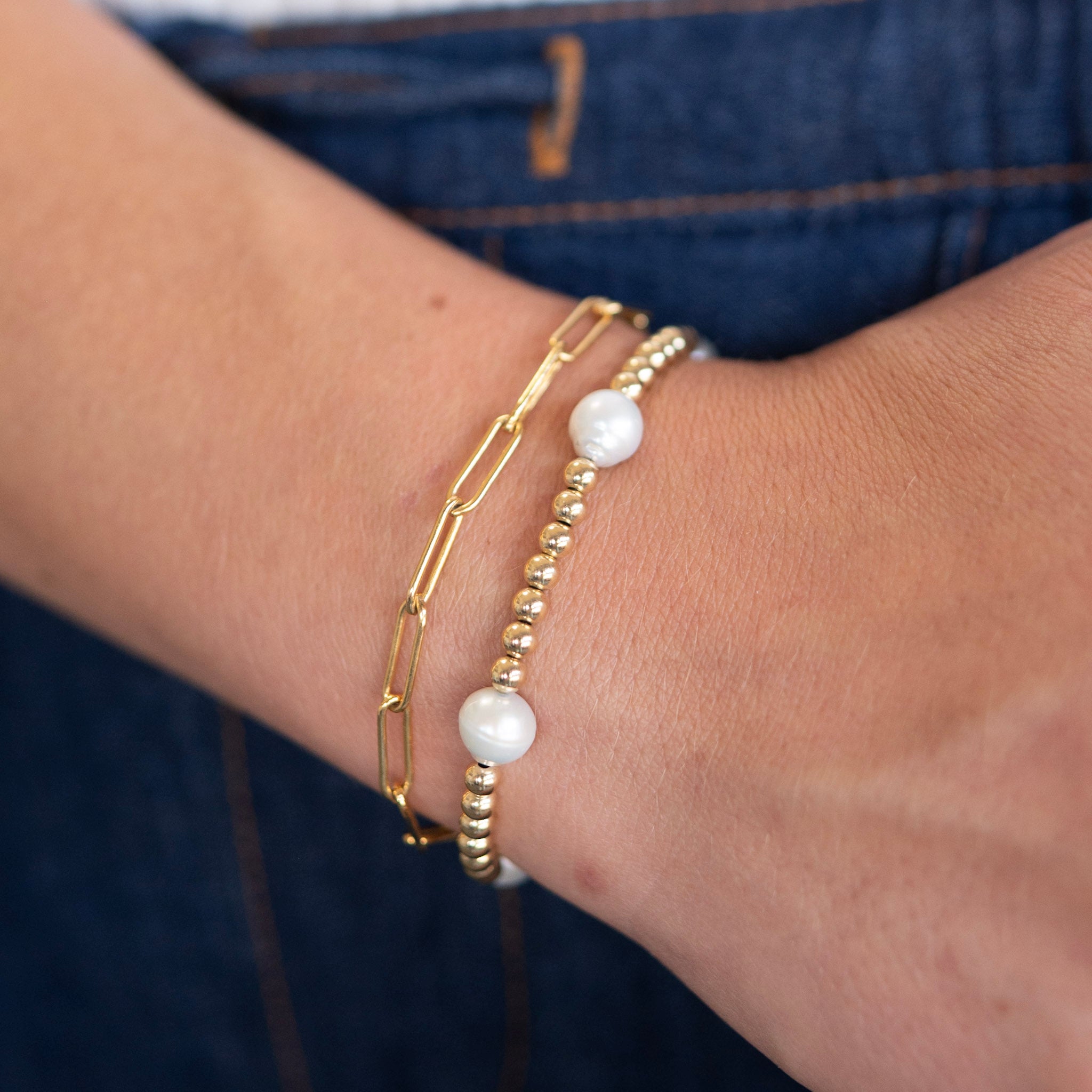 4mm Beaded Lux & Freshwater Pearl Station Bracelet