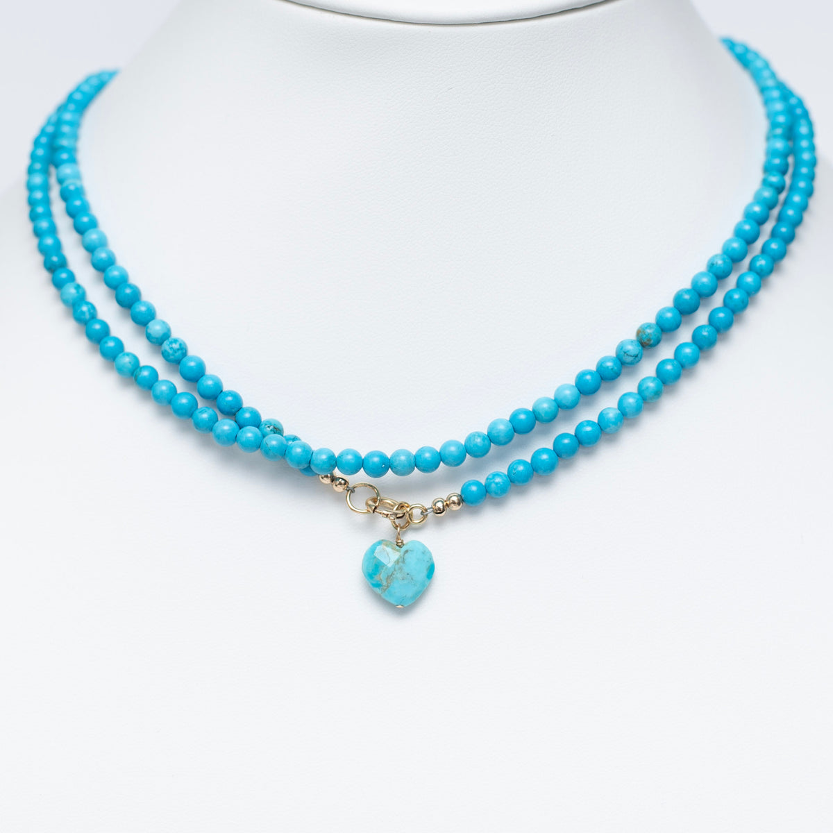 4mm Blue Turquoise Gemstone Heart Necklace Layering