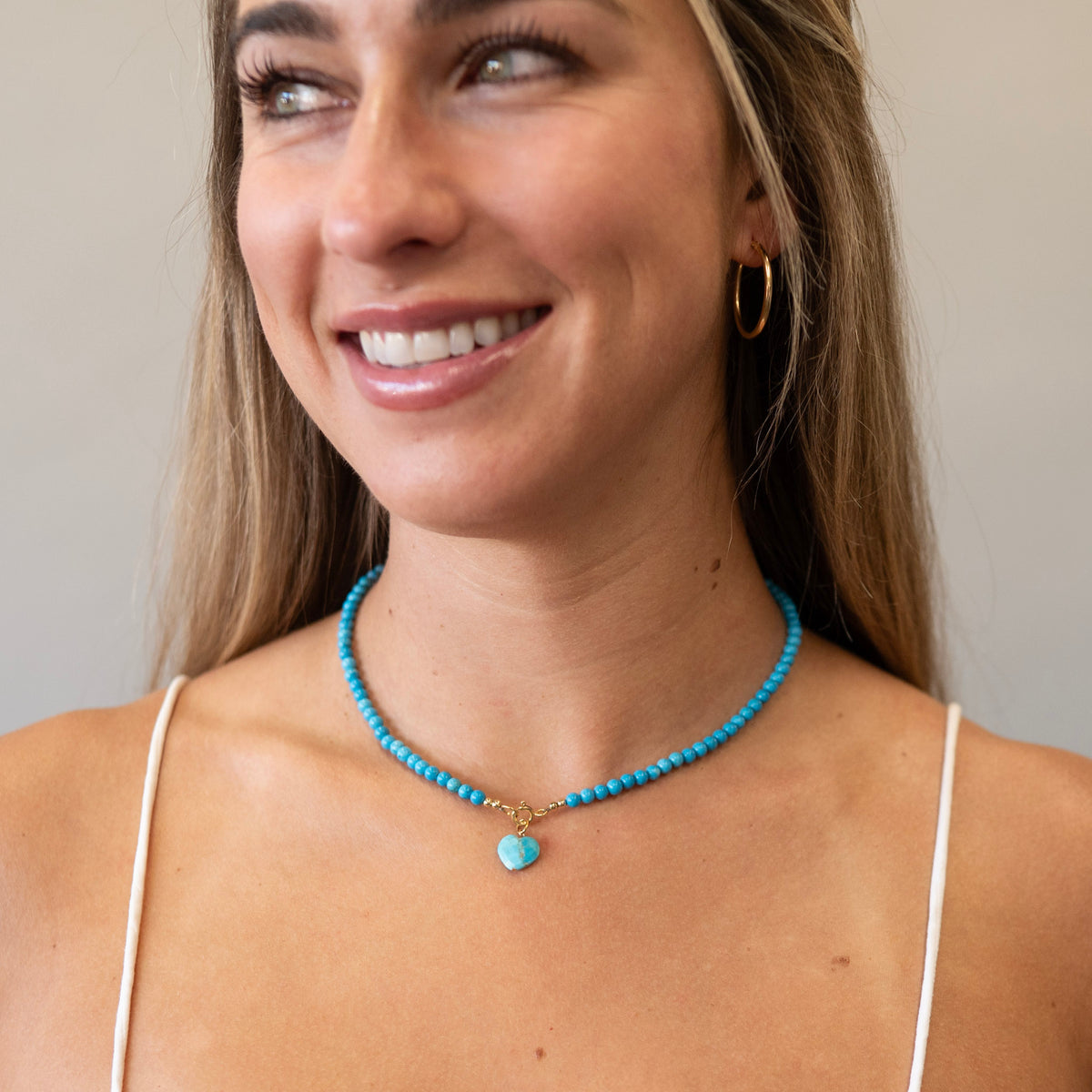 4mm Blue Turquoise Heart Gemstone Necklace