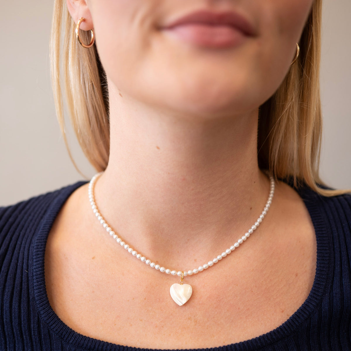 4mm Freshwater Pearl Heart Charm Necklace