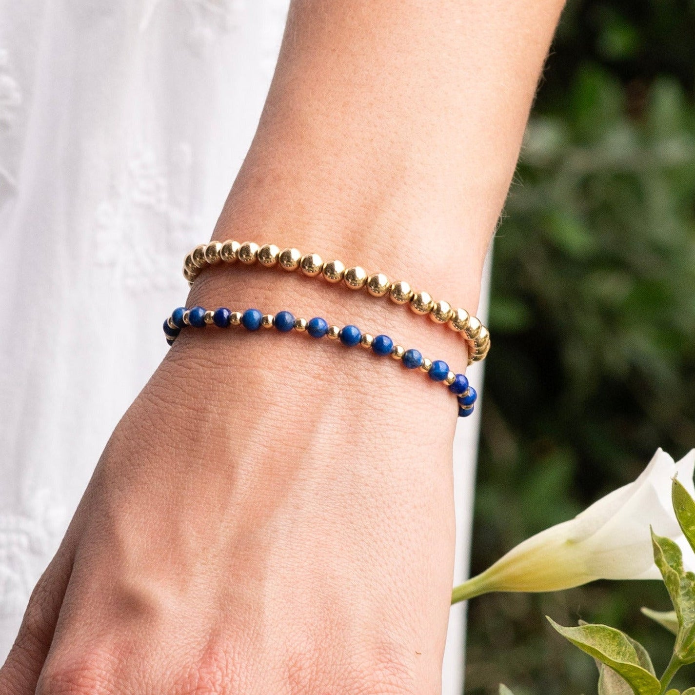 4mm Lapis & 14k Gold Filled Bracelet Stack
