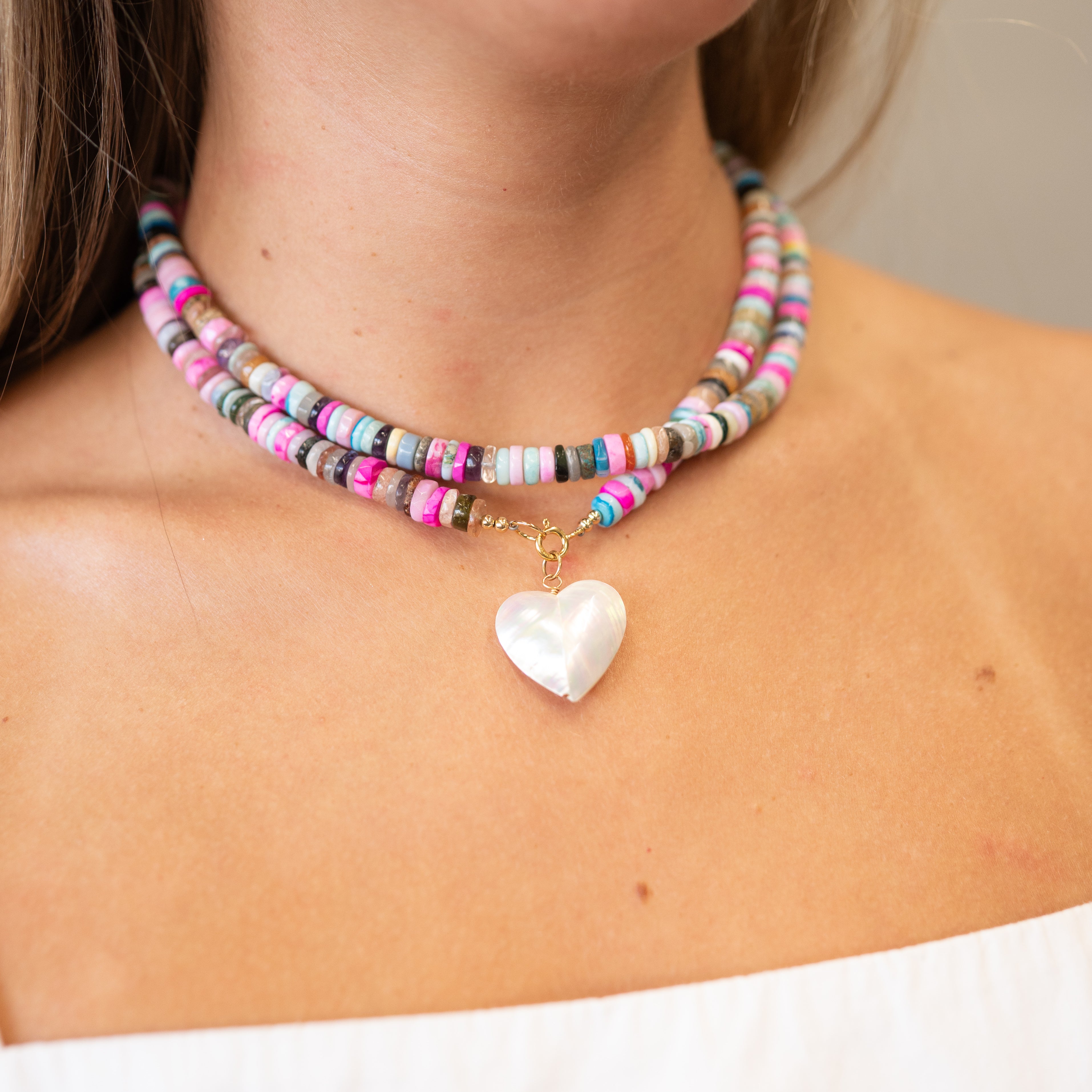 Disco Opal + Gemstone Slice Necklace