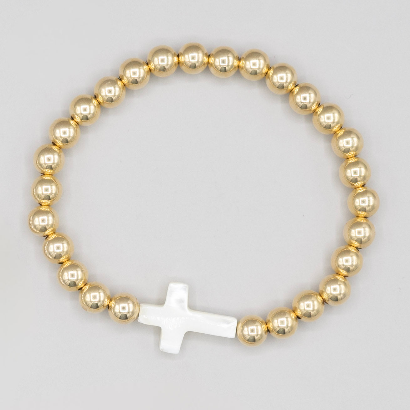 6mm Beaded Lux & Mother of Pearl Cross Bracelet - Jewel Ya
