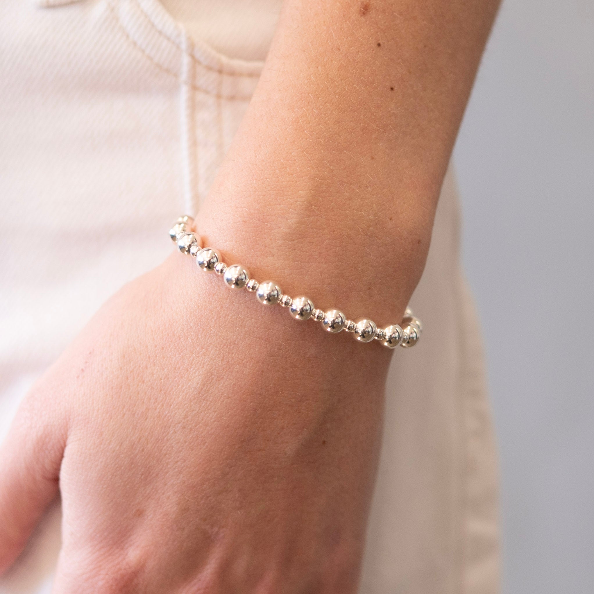 6mm Alternating Sterling Silver Beaded Bracelet