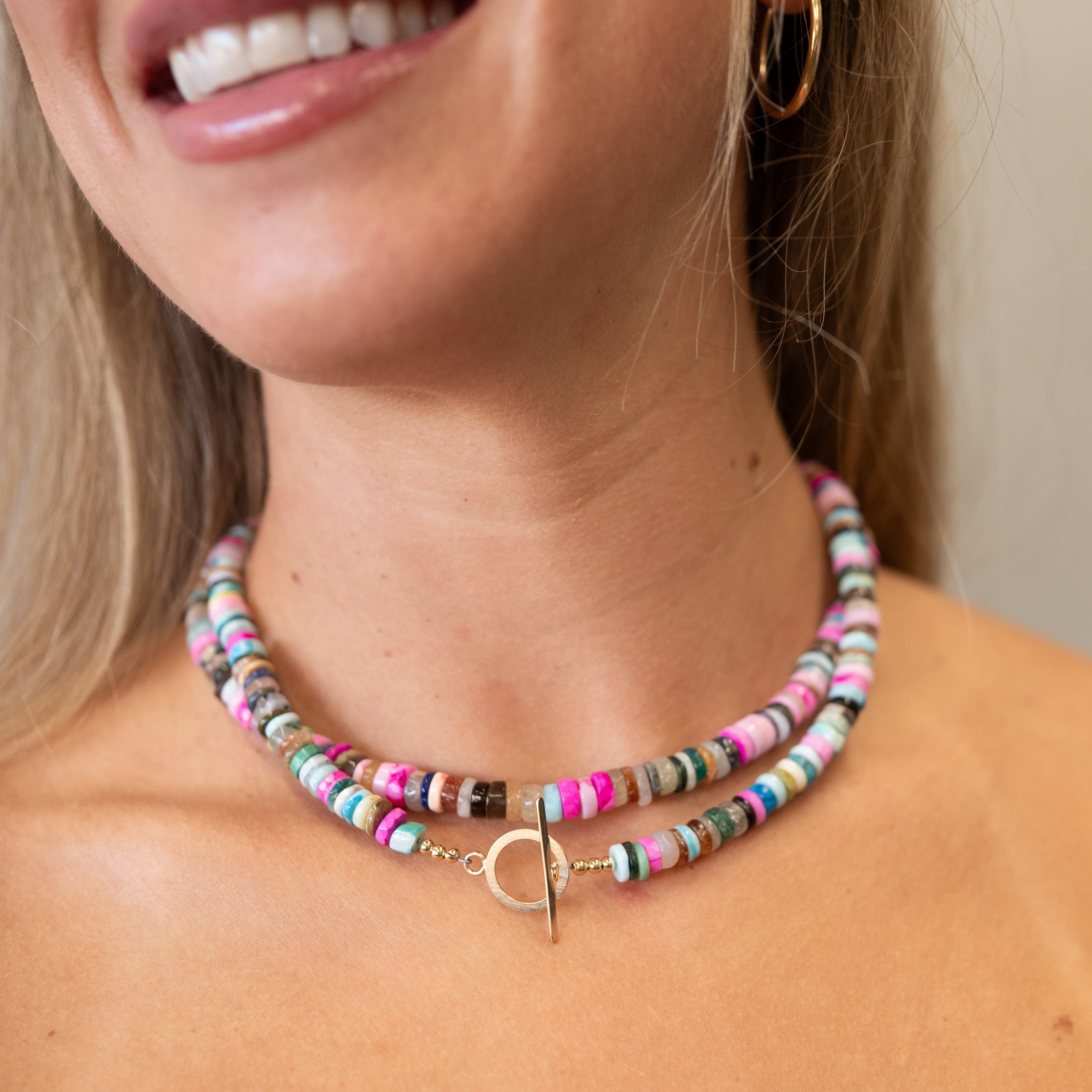 Disco Opal + Gemstone Slice Necklace