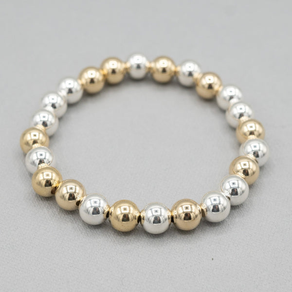 8mm & 10mm Sterling Silver Beaded Bracelet Average (7 Inches)