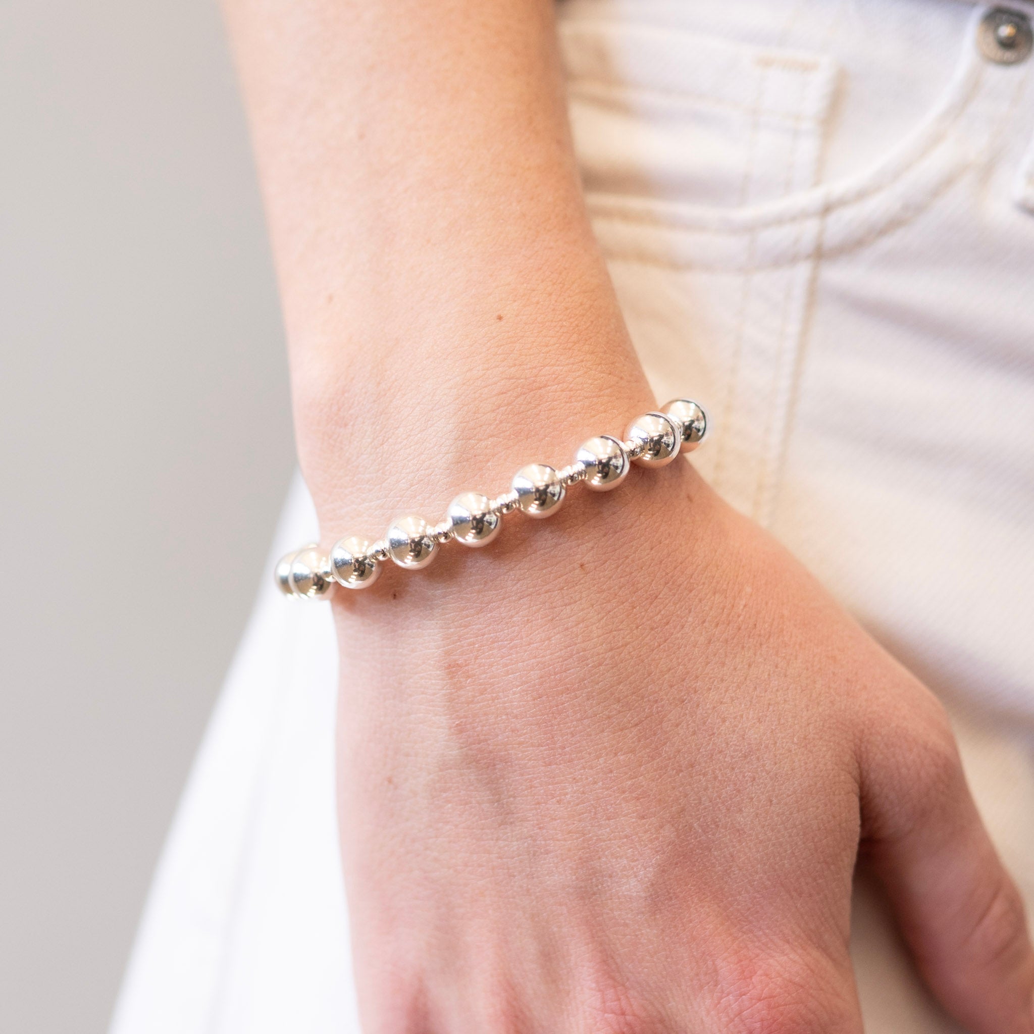 8mm Alternating Sterling Silver Beaded Bracelet