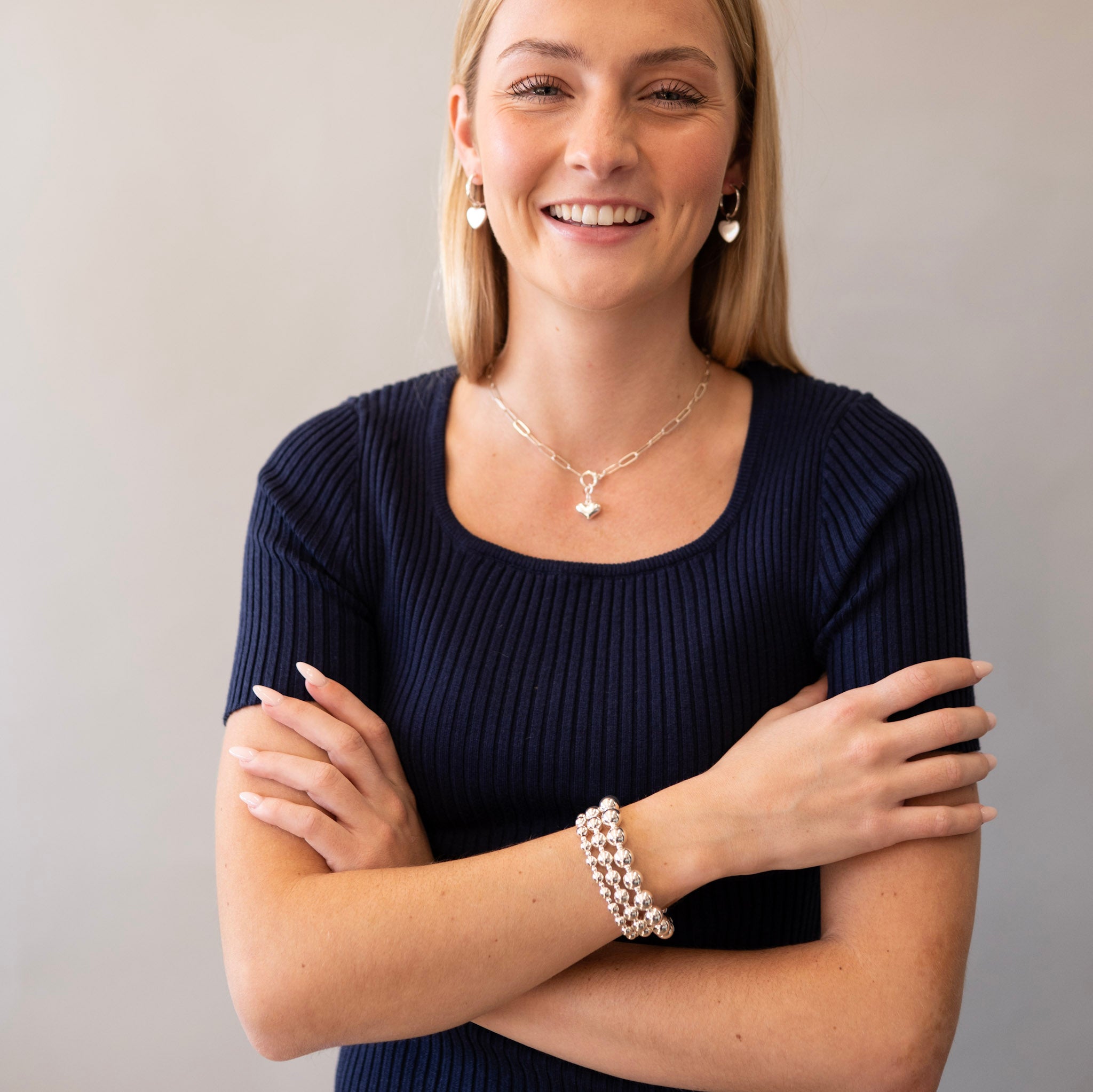 8mm Alternating Sterling Silver Beaded Bracelet