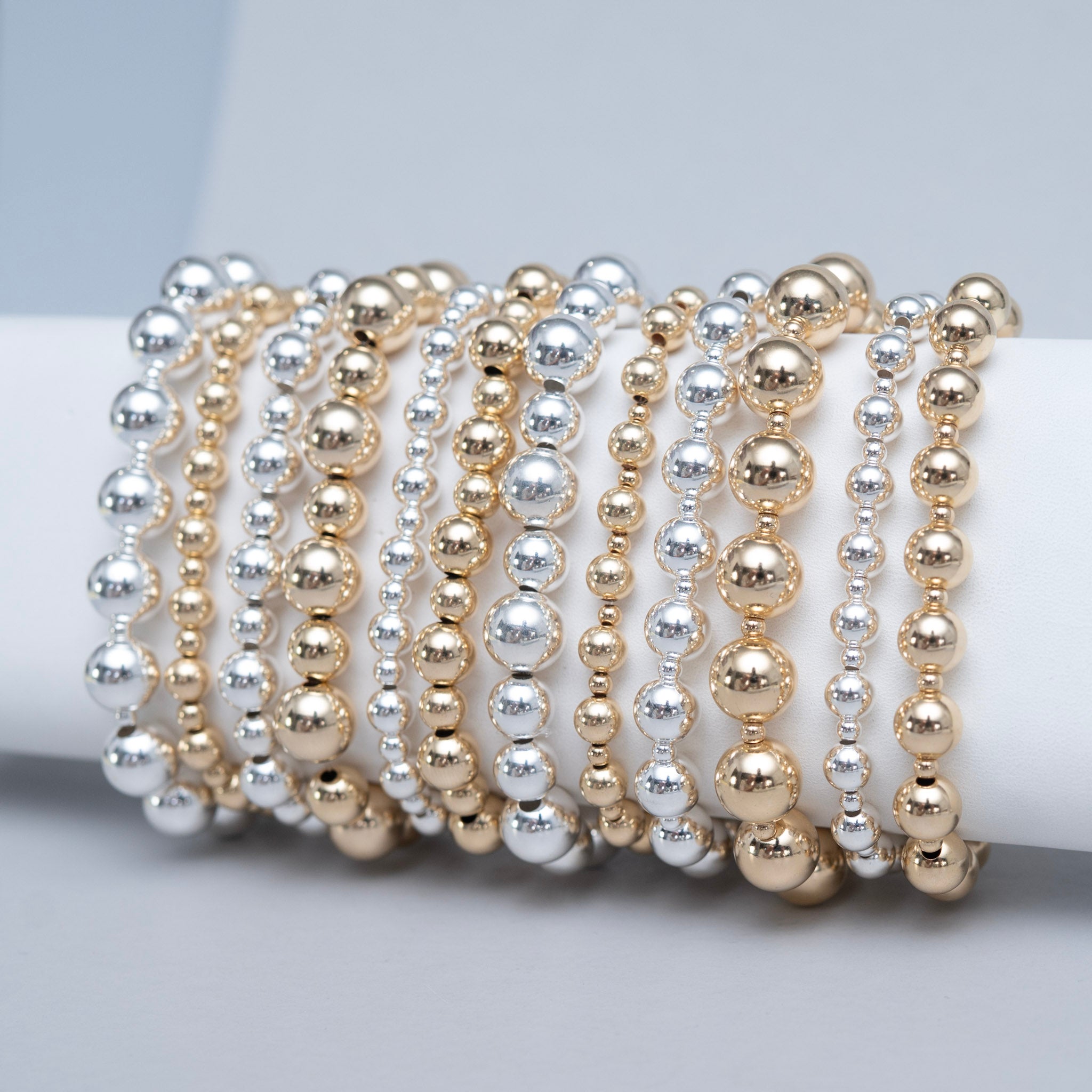 6mm Alternating Sterling Silver Beaded Bracelet - Jewel Ya