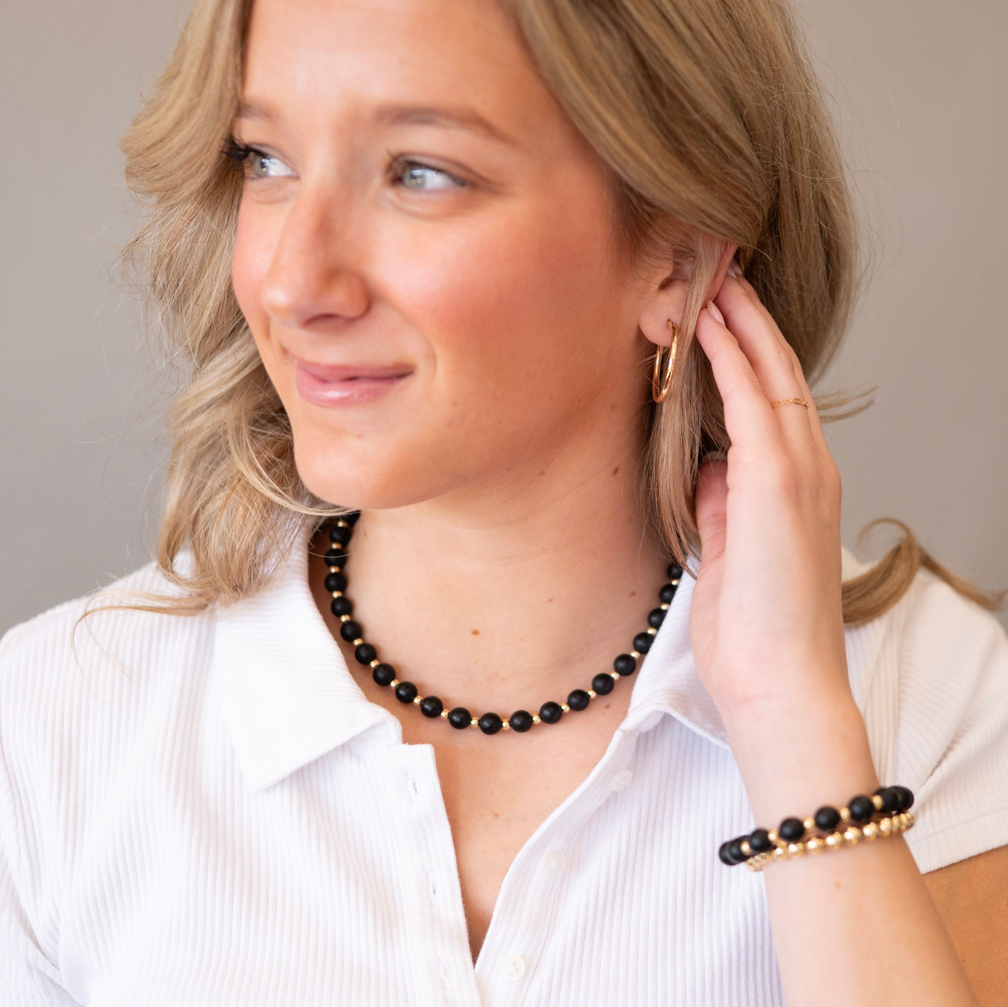 アクセサリー BLACK ONYX + GLASS BEADS BRASS NECKLACE BLACK ONYX + GLASS BEADS BRASS NECKLACE – THE SHOP YOHJI YAMAMOTO