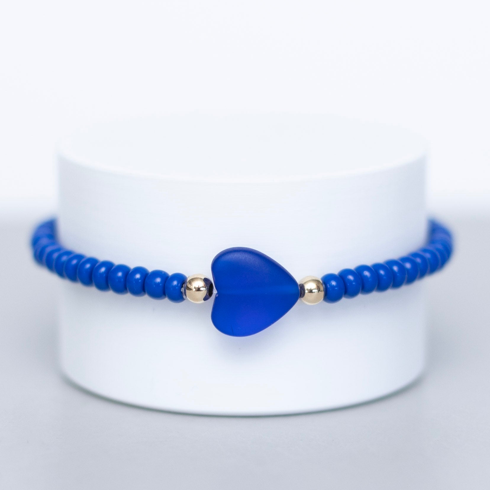 Americana Blue Seed Bead Heart Bracelet