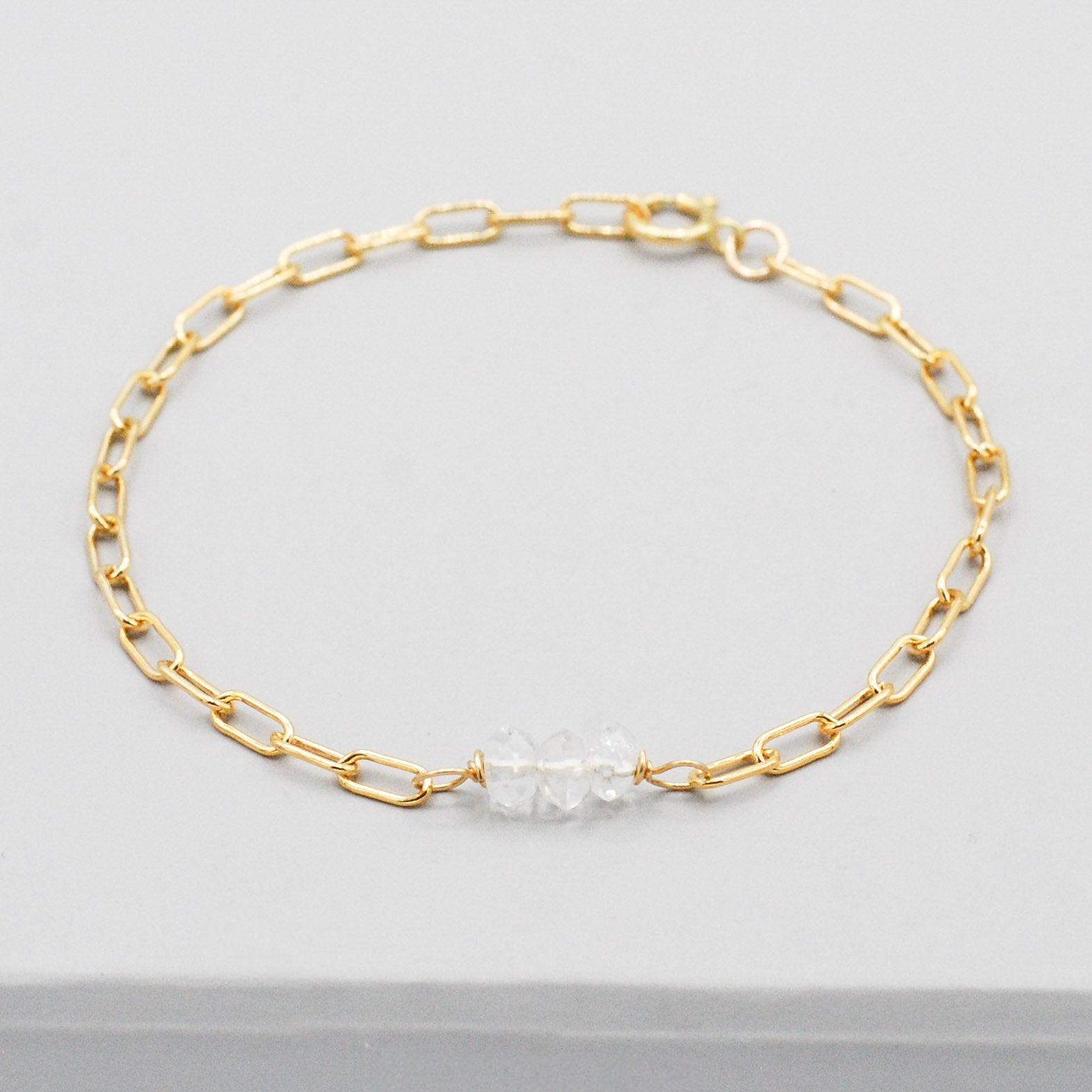 April Crystal Quartz Paper Clip Chain Bracelet