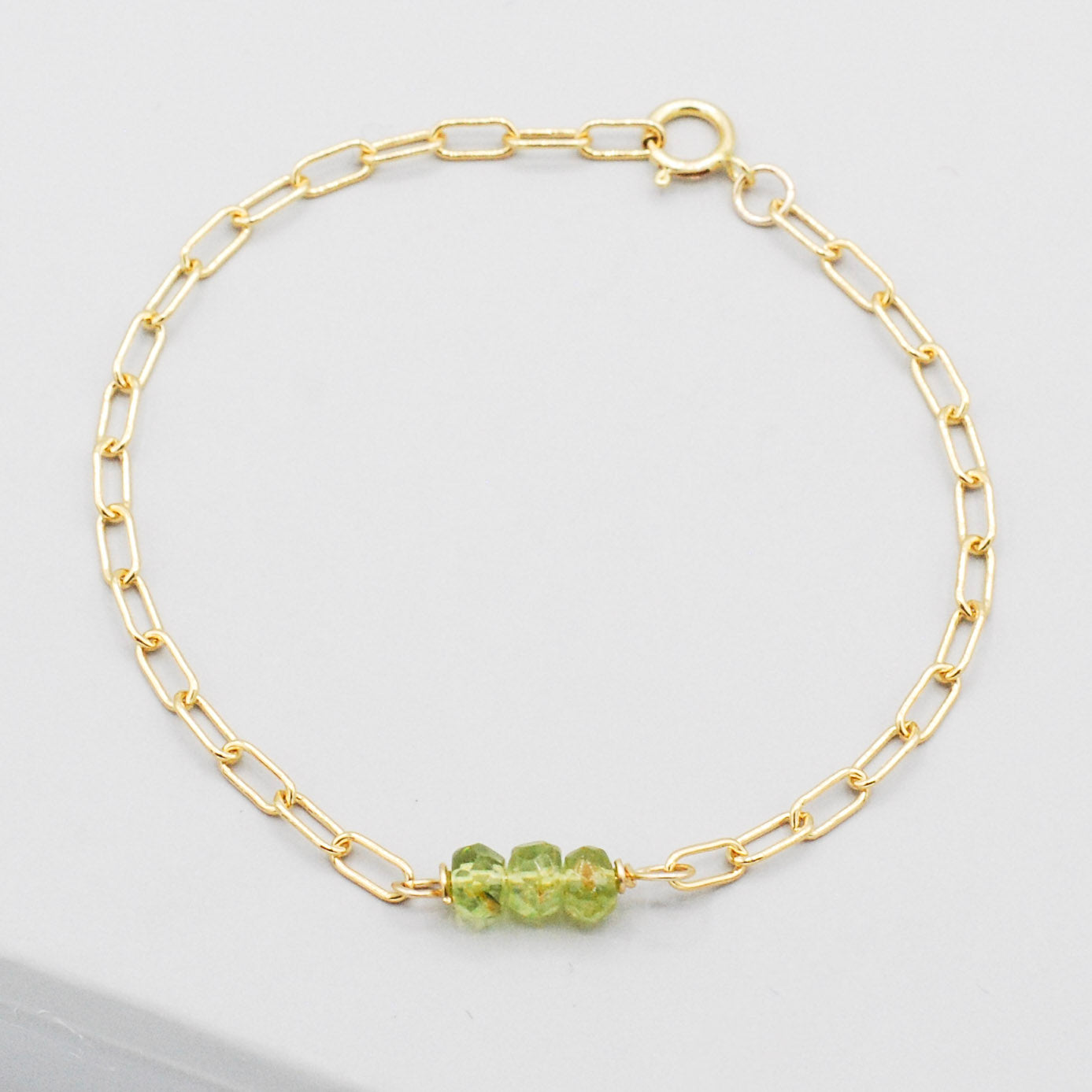 August Peridot Paper Clip Chain Bracelet