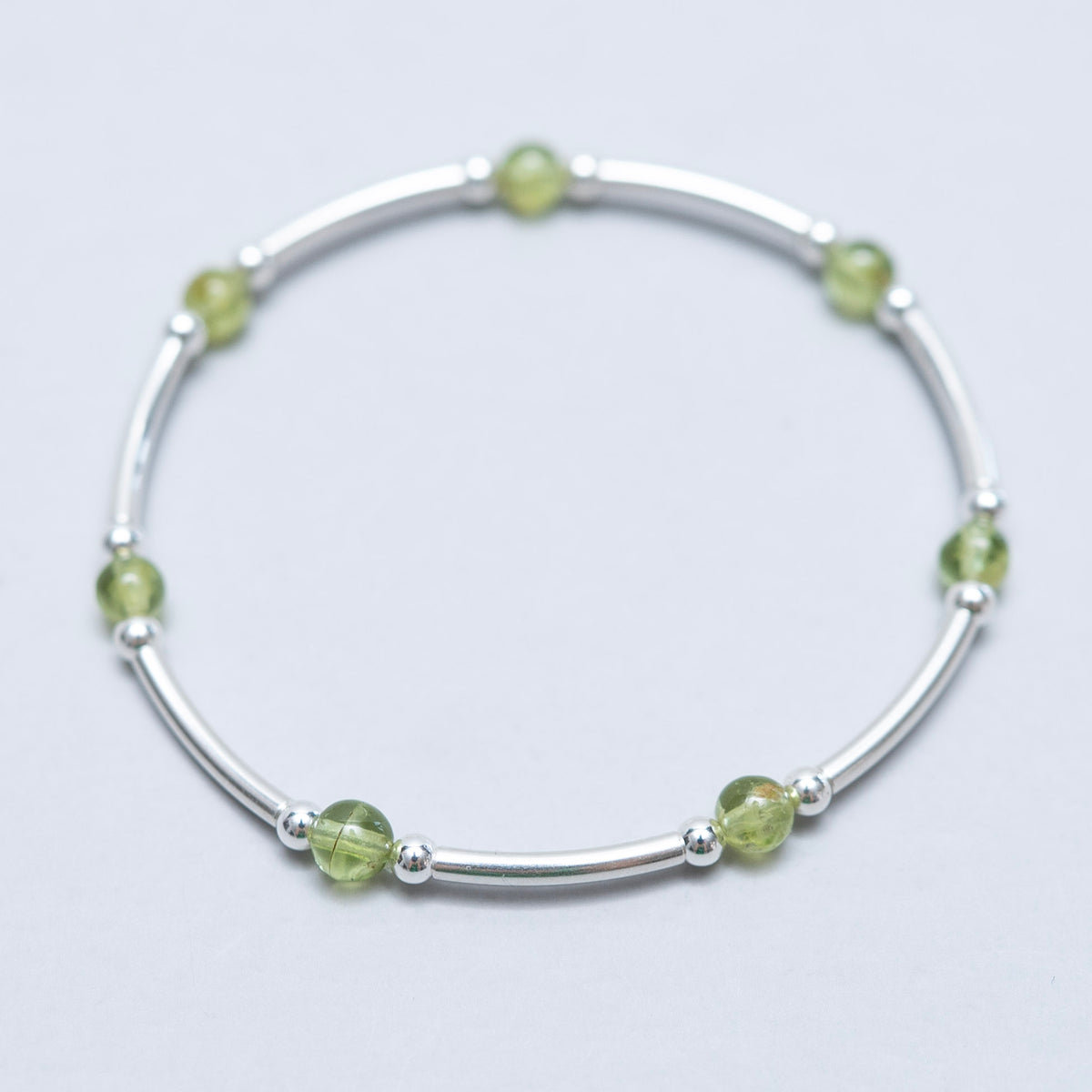 August Peridot Birthstone Silver Beaded Lux Tube Bracelet - Jewel Ya