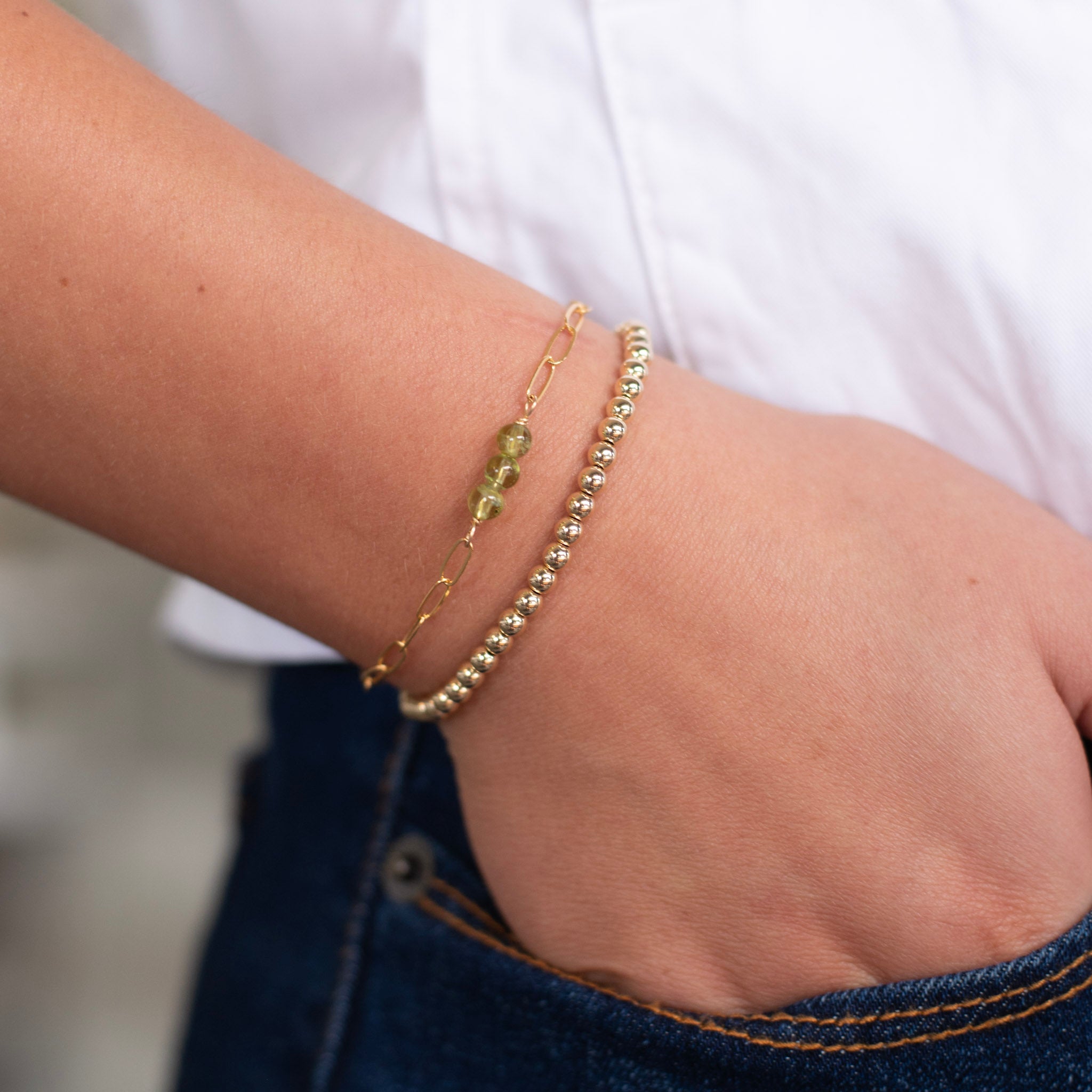 August Peridot Paper Clip Chain Bracelet