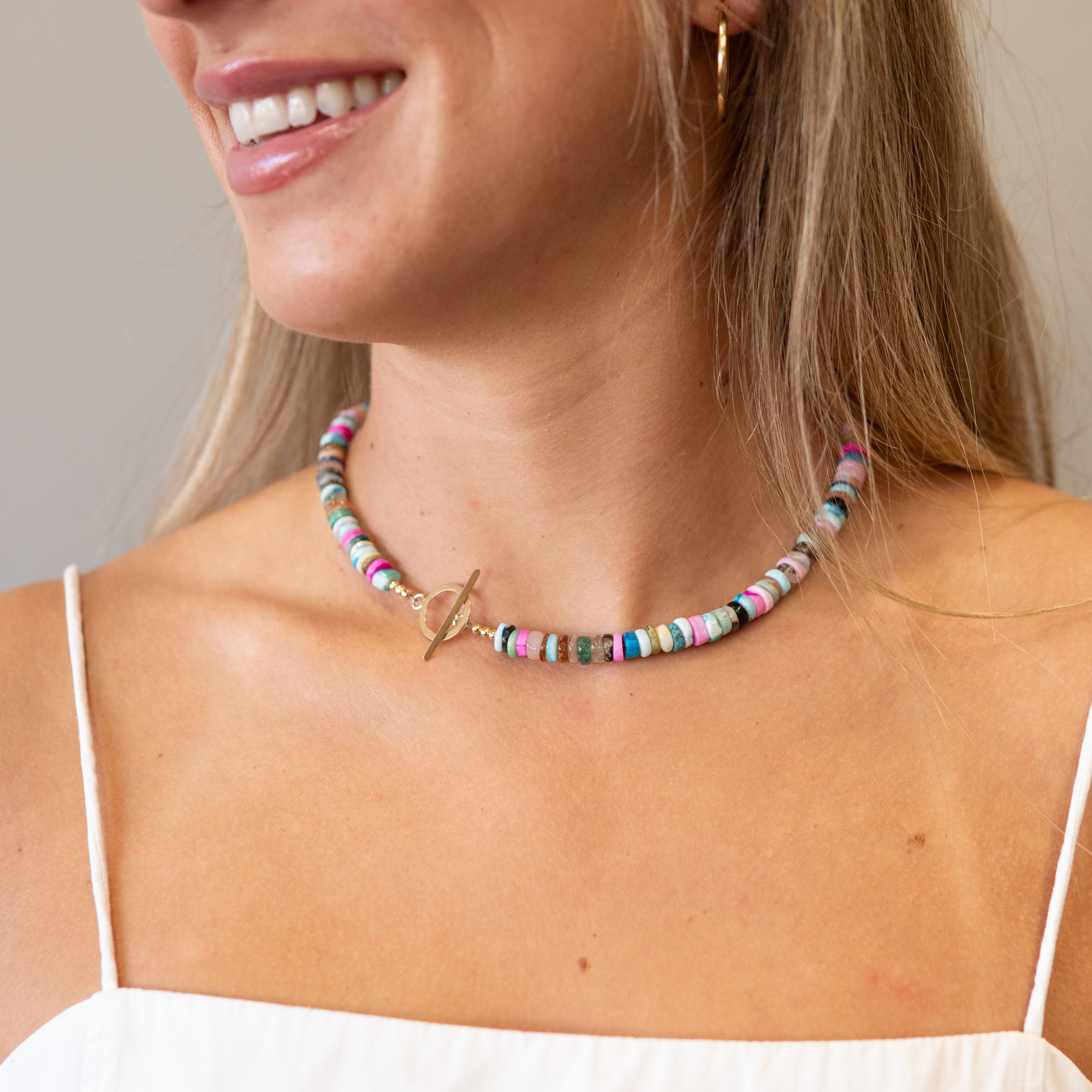 Disco Opal + Gemstone Slice Necklace