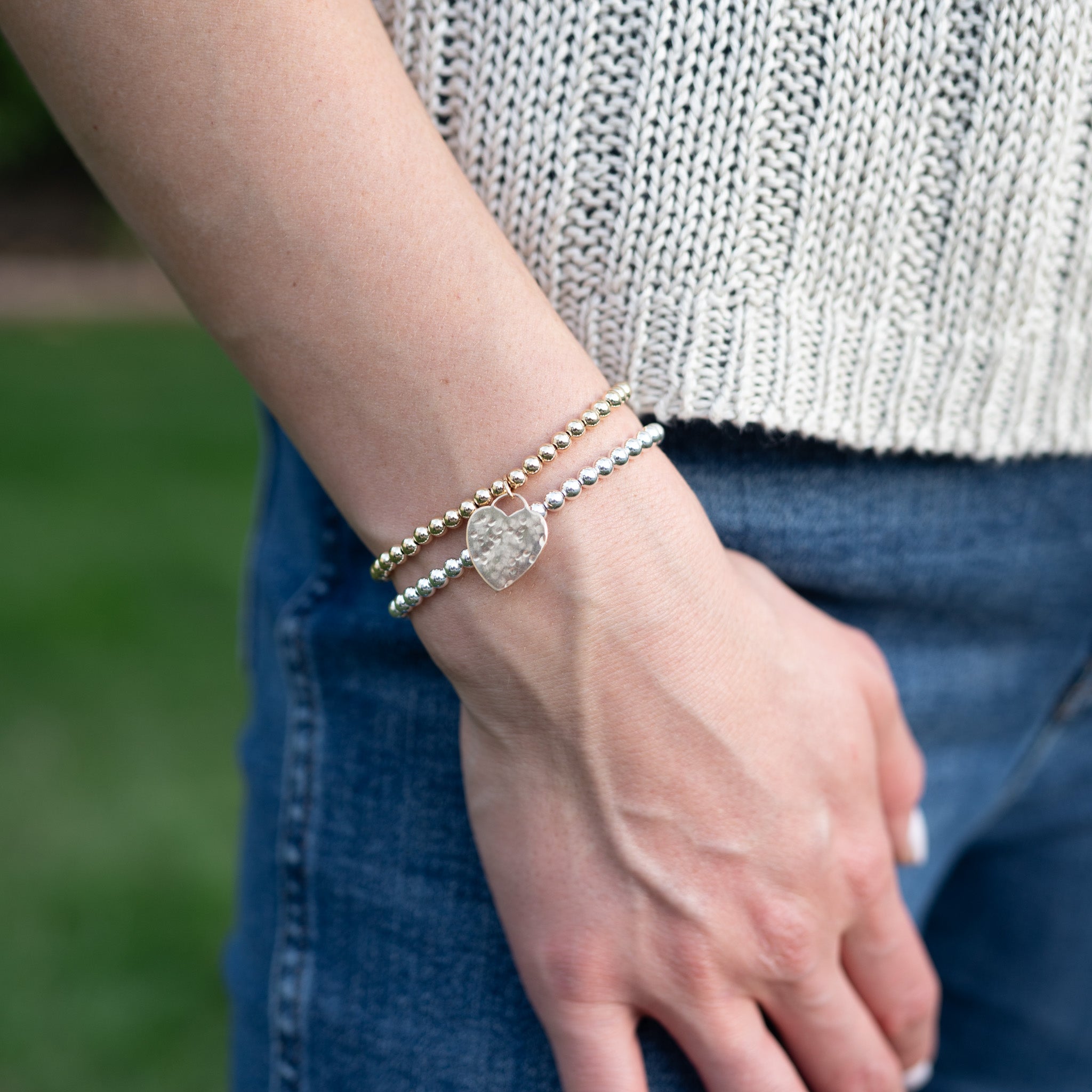 4mm Beaded Lux Large Heart Bracelet