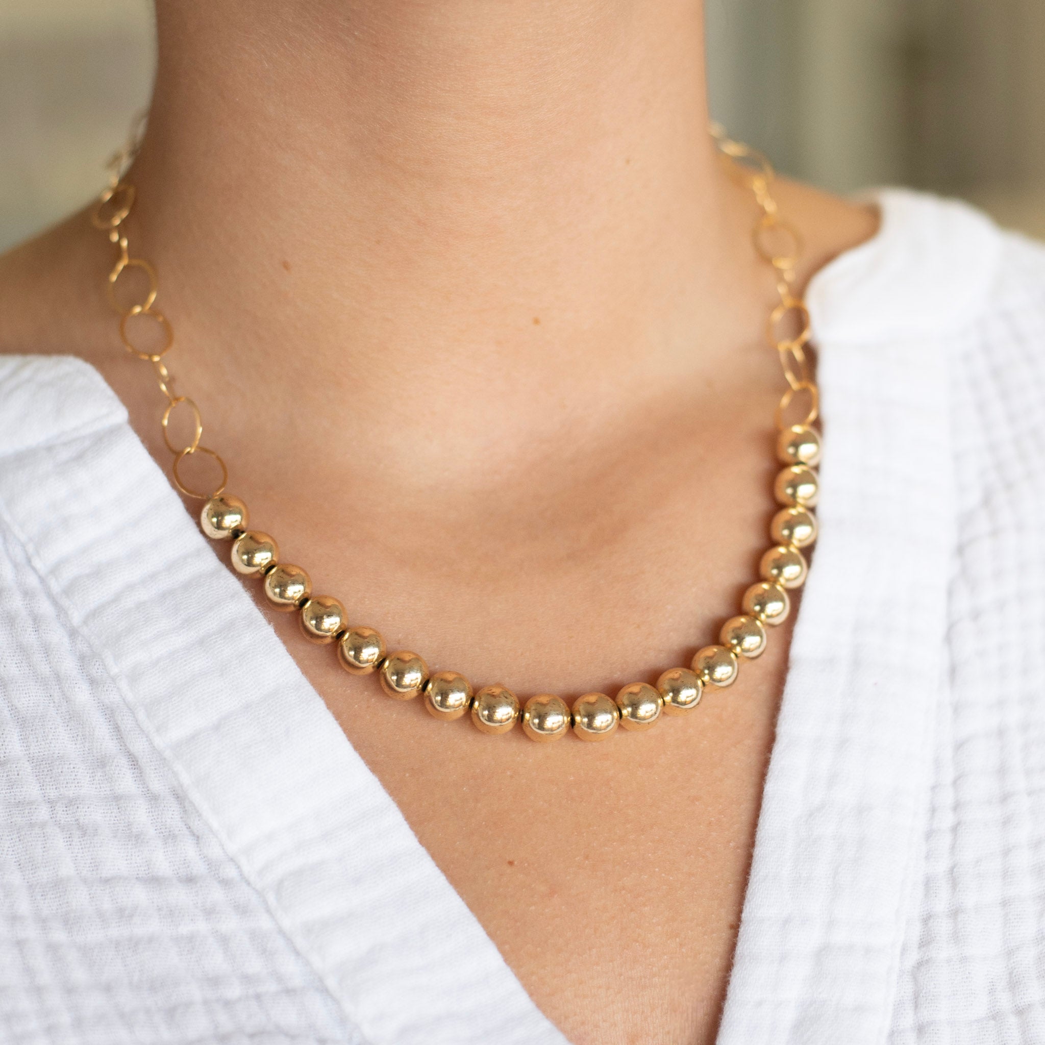 8mm 14k Gold Filled Beaded Lux & Chain Necklace