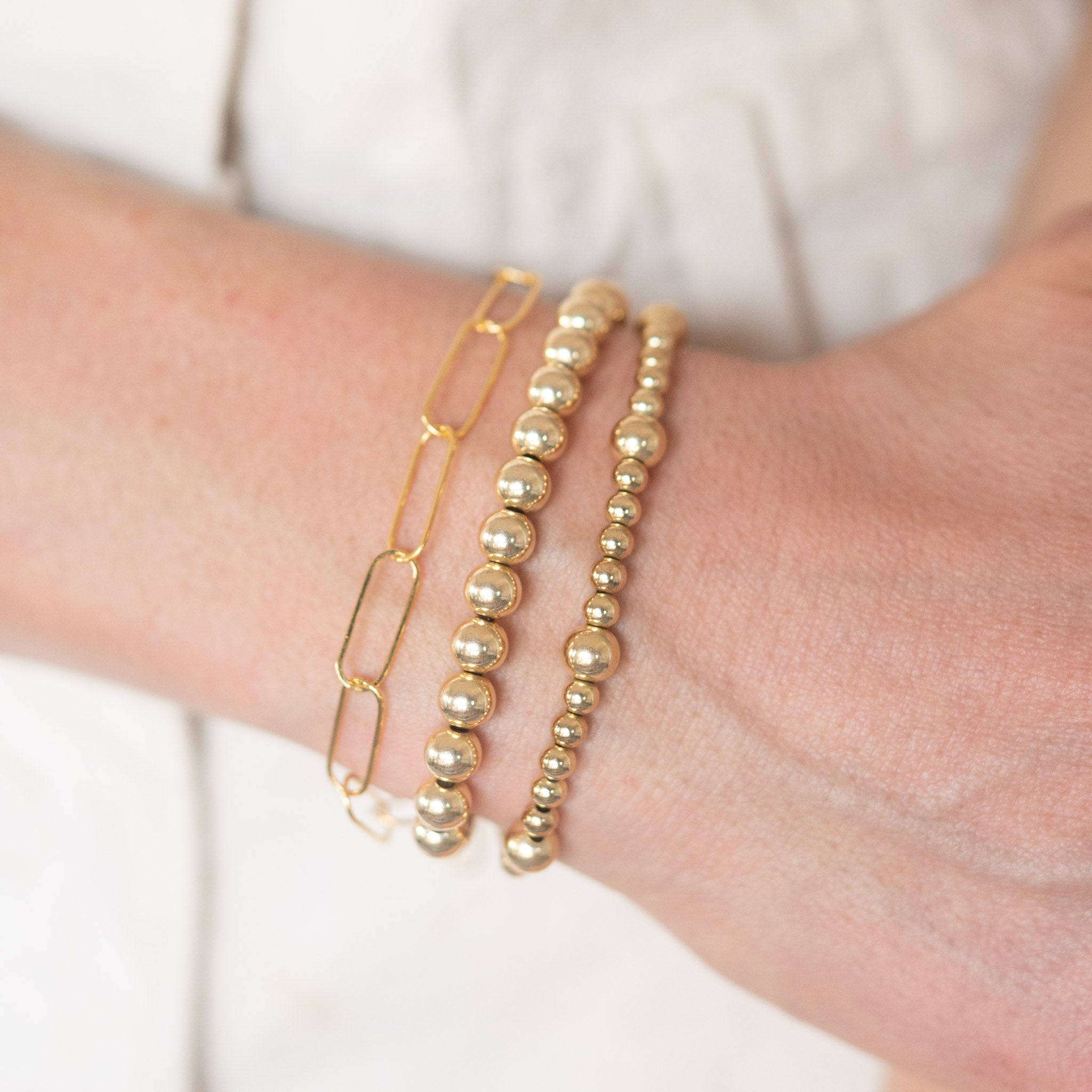 Beaded Lux & Paperclip Chain Trio Bracelet Set - Jewel Ya