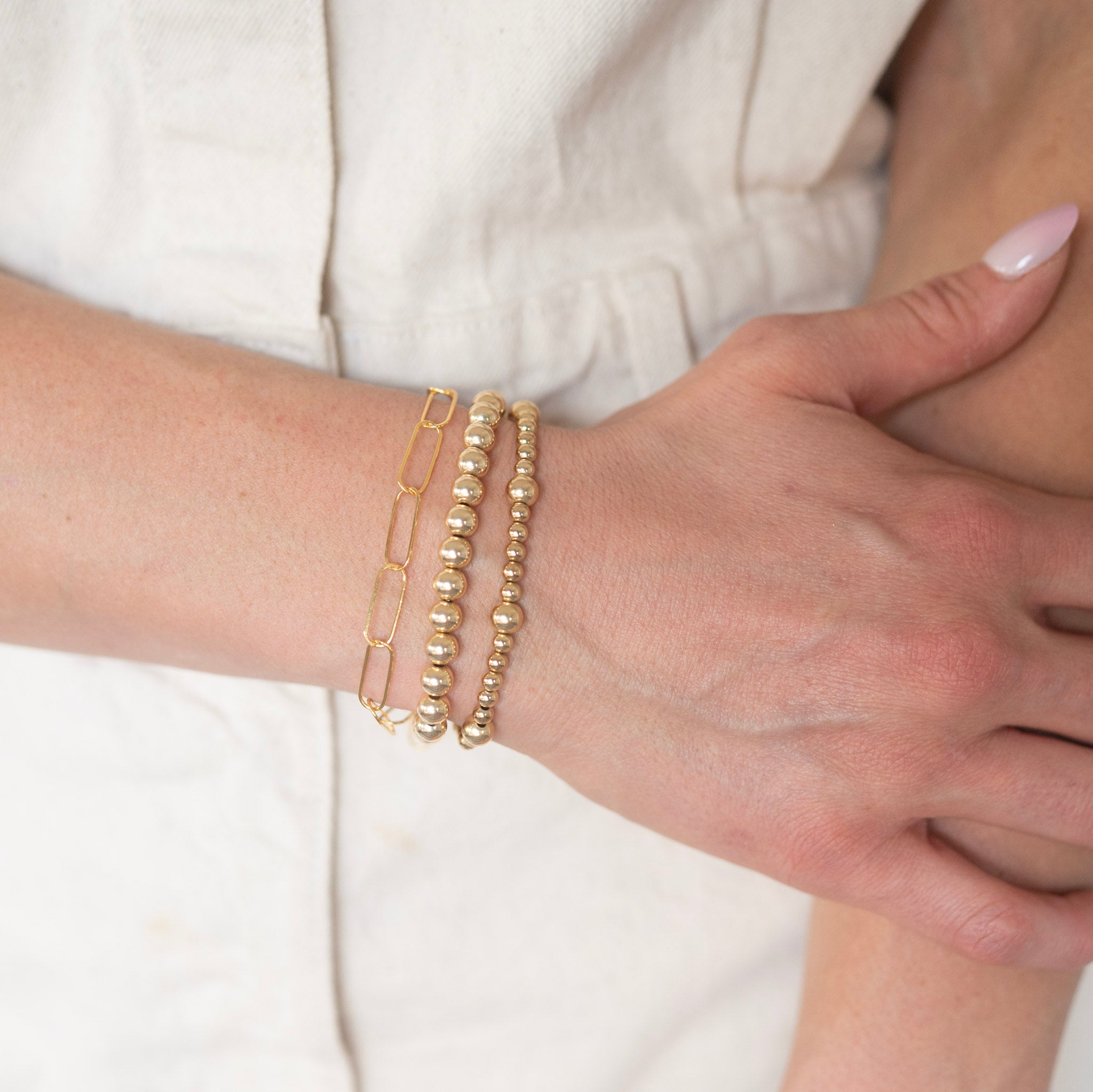 Beaded Lux & Paperclip Chain Trio Bracelet Set - Jewel Ya