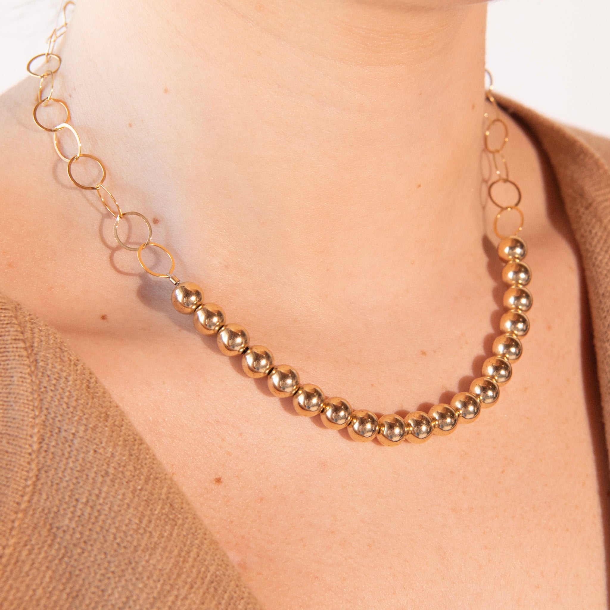 8mm Beaded Lux & Chain Necklace