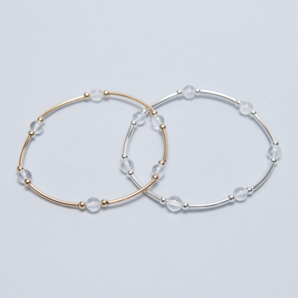 Birthstone April Crystal Quartz Beaded Lux Tube Bracelet