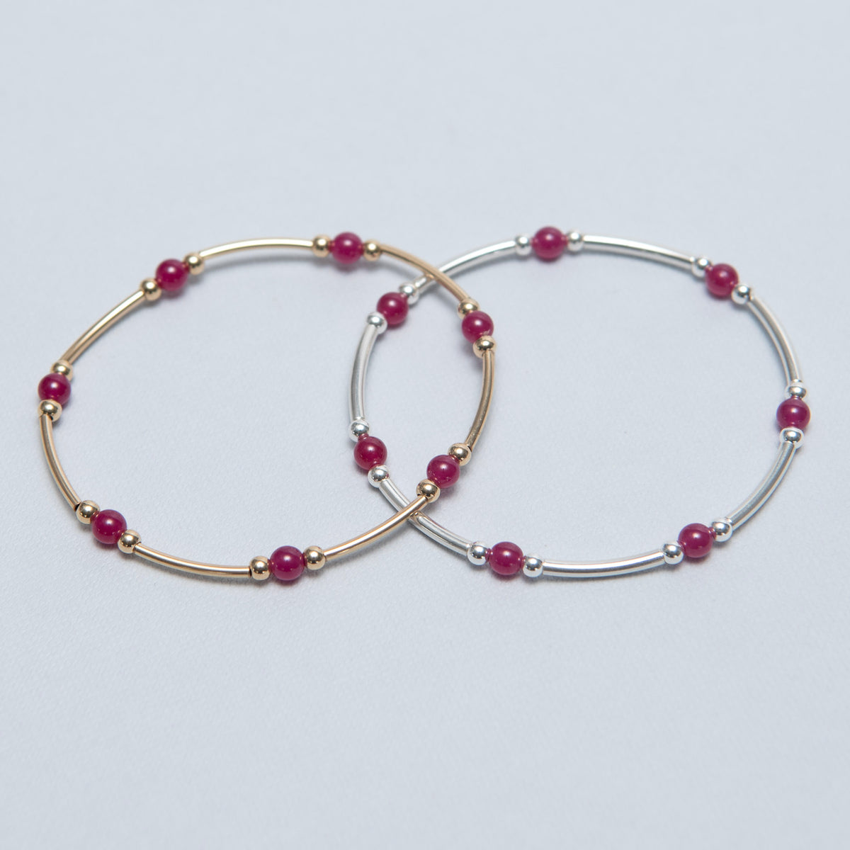 Birthstone July Ruby Beaded Lux Tube Bracelet