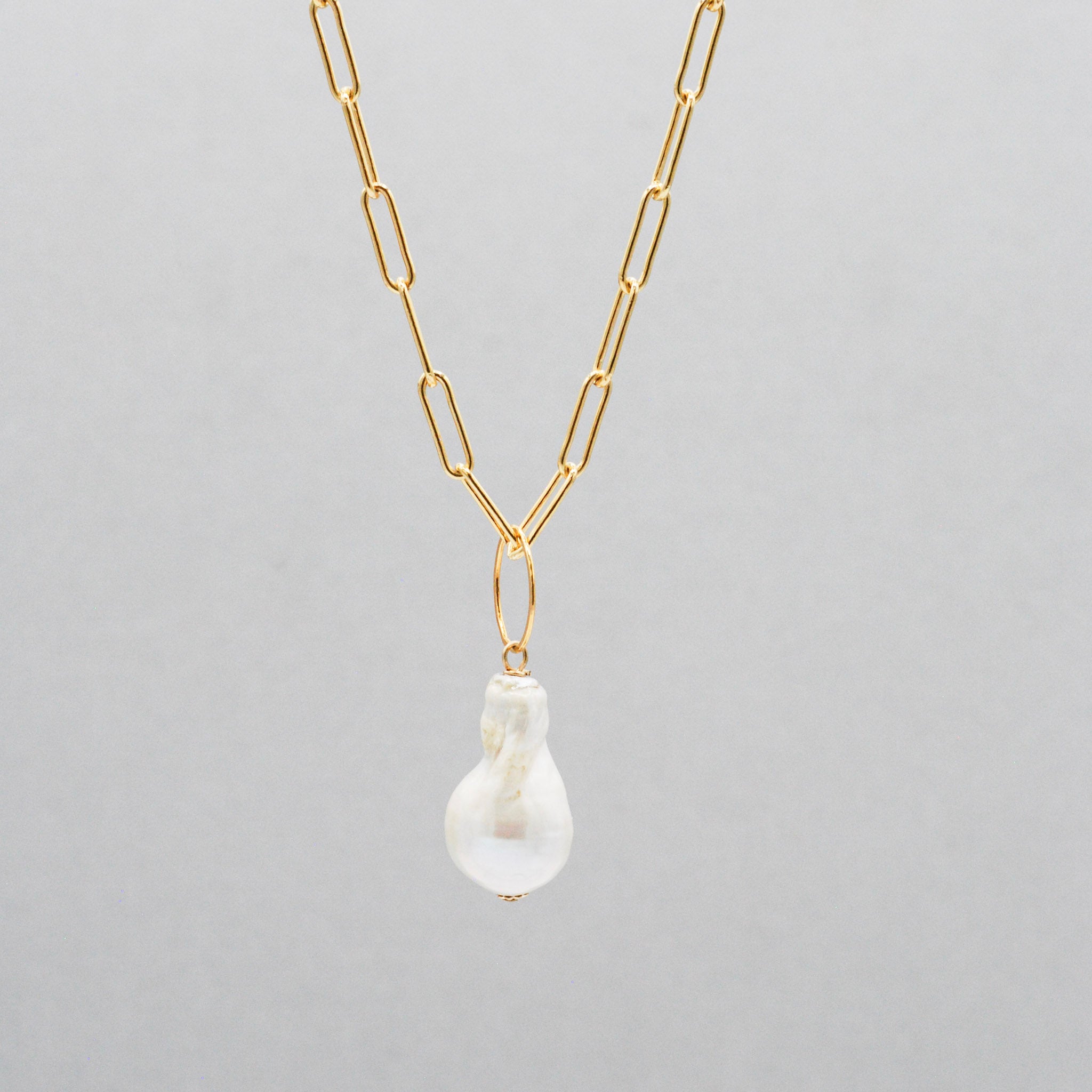 Baroque Pearl & 14k Gold Filled Paper Clip Chain Necklace