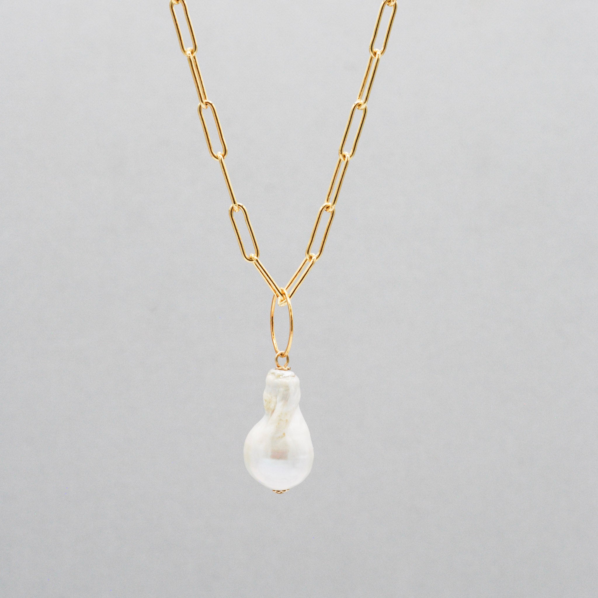 Baroque Pearl & 14k Gold Filled Paper Clip Chain Necklace - Jewel Ya