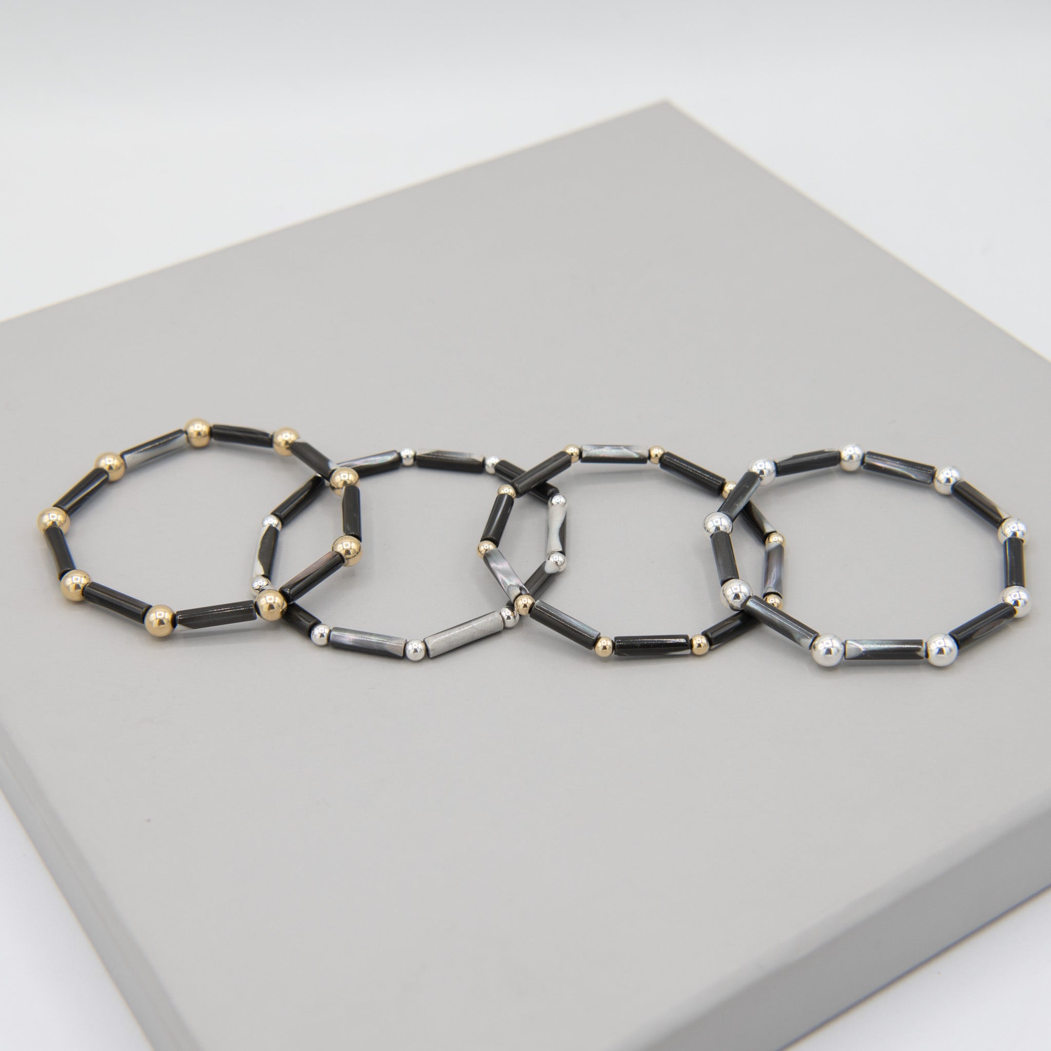 Black Mother of Pearl Beaded Lux Tube Bracelet