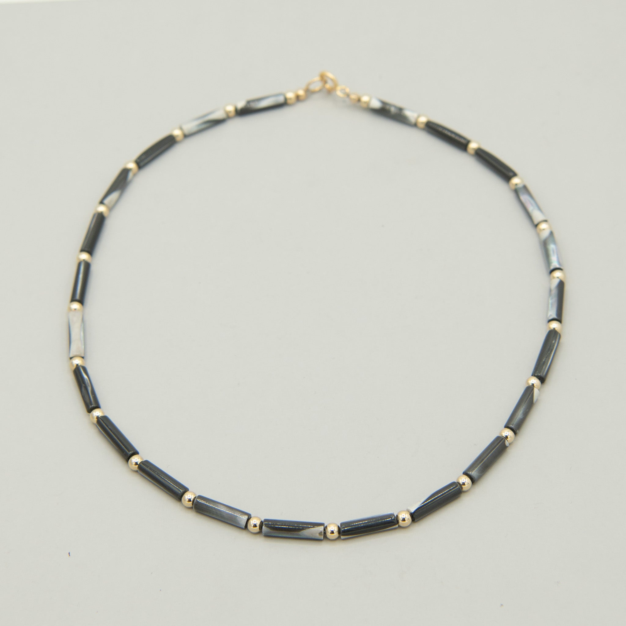 Black Mother of Pearl Beaded Lux Tube Necklace