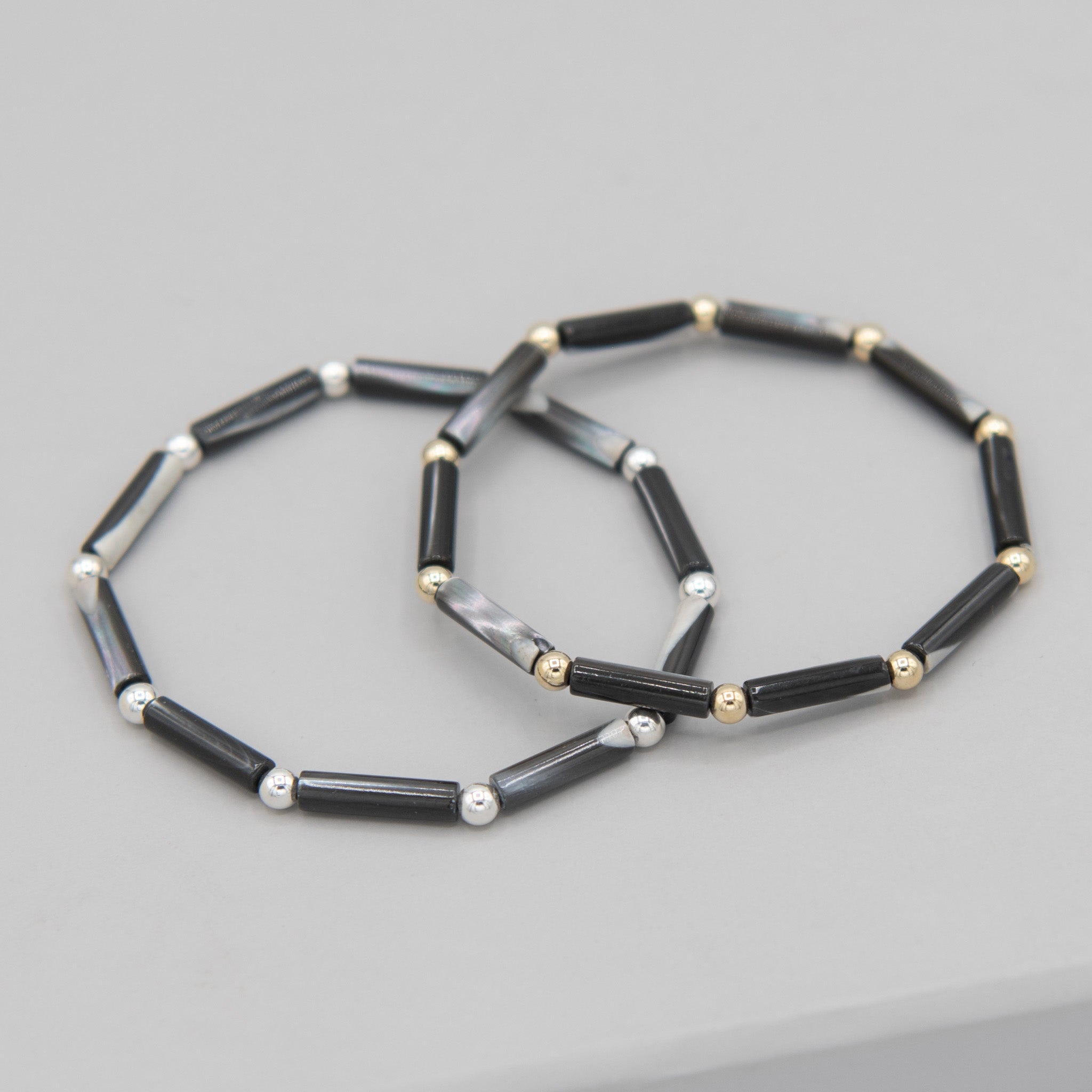 Black Mother of Pearl Beaded Lux Tube Bracelet