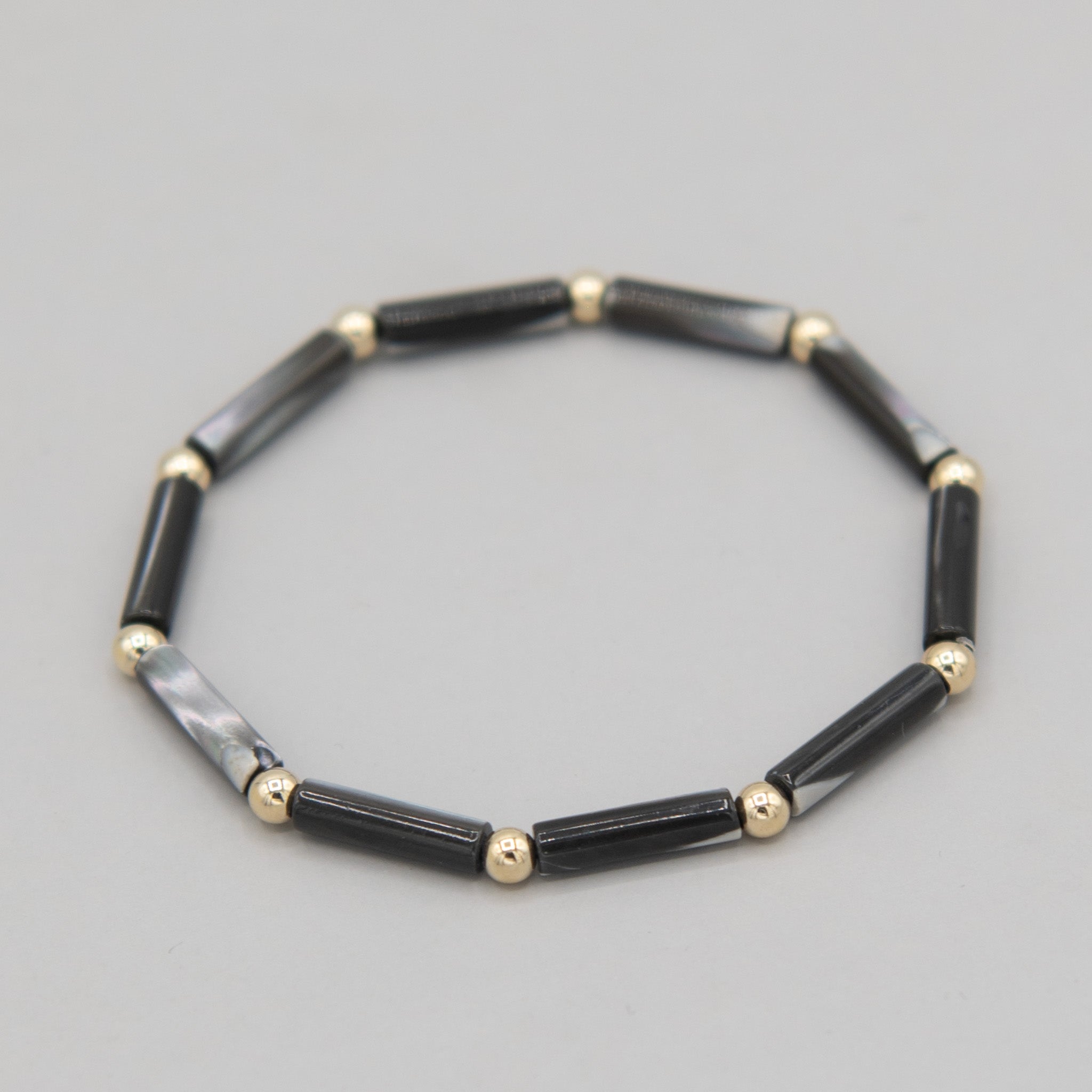 Black Mother of Pearl Beaded Lux Tube Bracelet