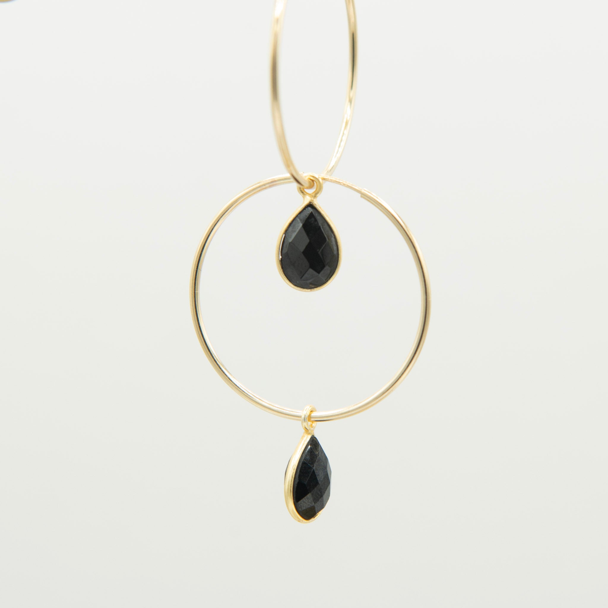 Black Onyx Teardrop Hoop Drops