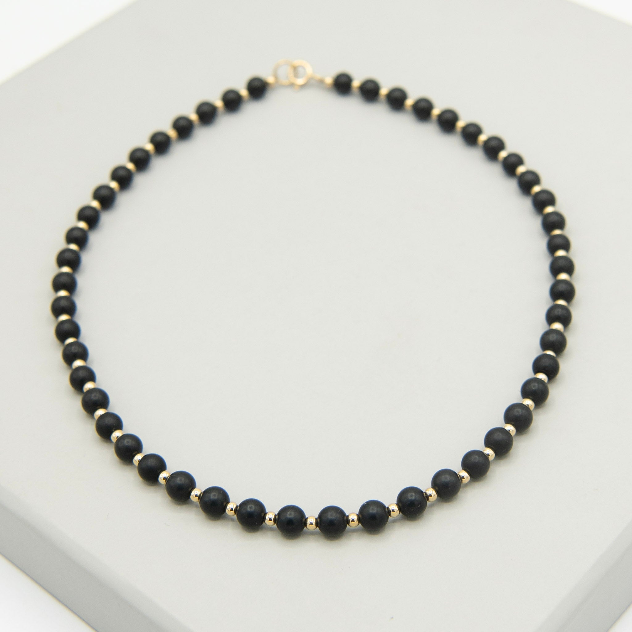 8mm Matte Black Onyx & 14k Gold Filled Beaded Necklace