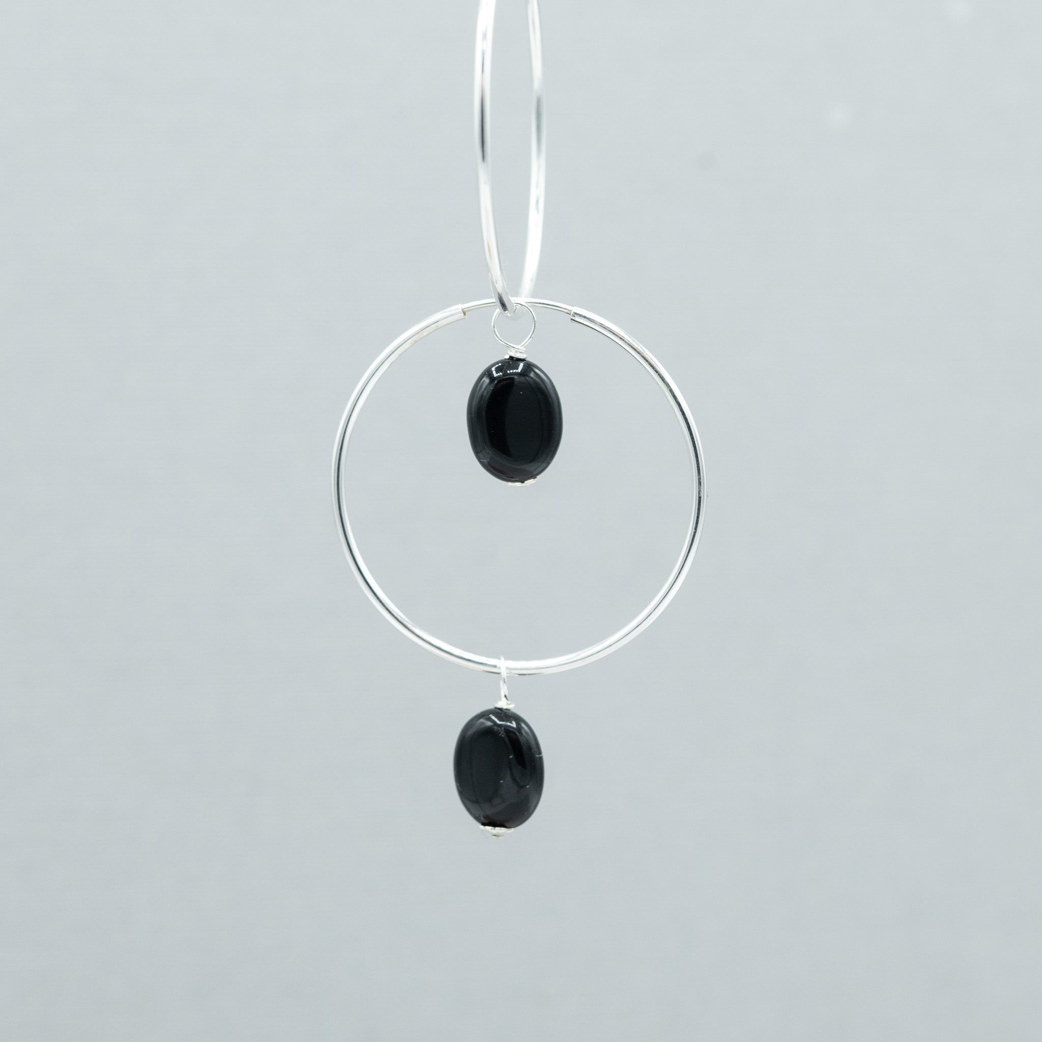 Black Onyx Oval Hoop Drops