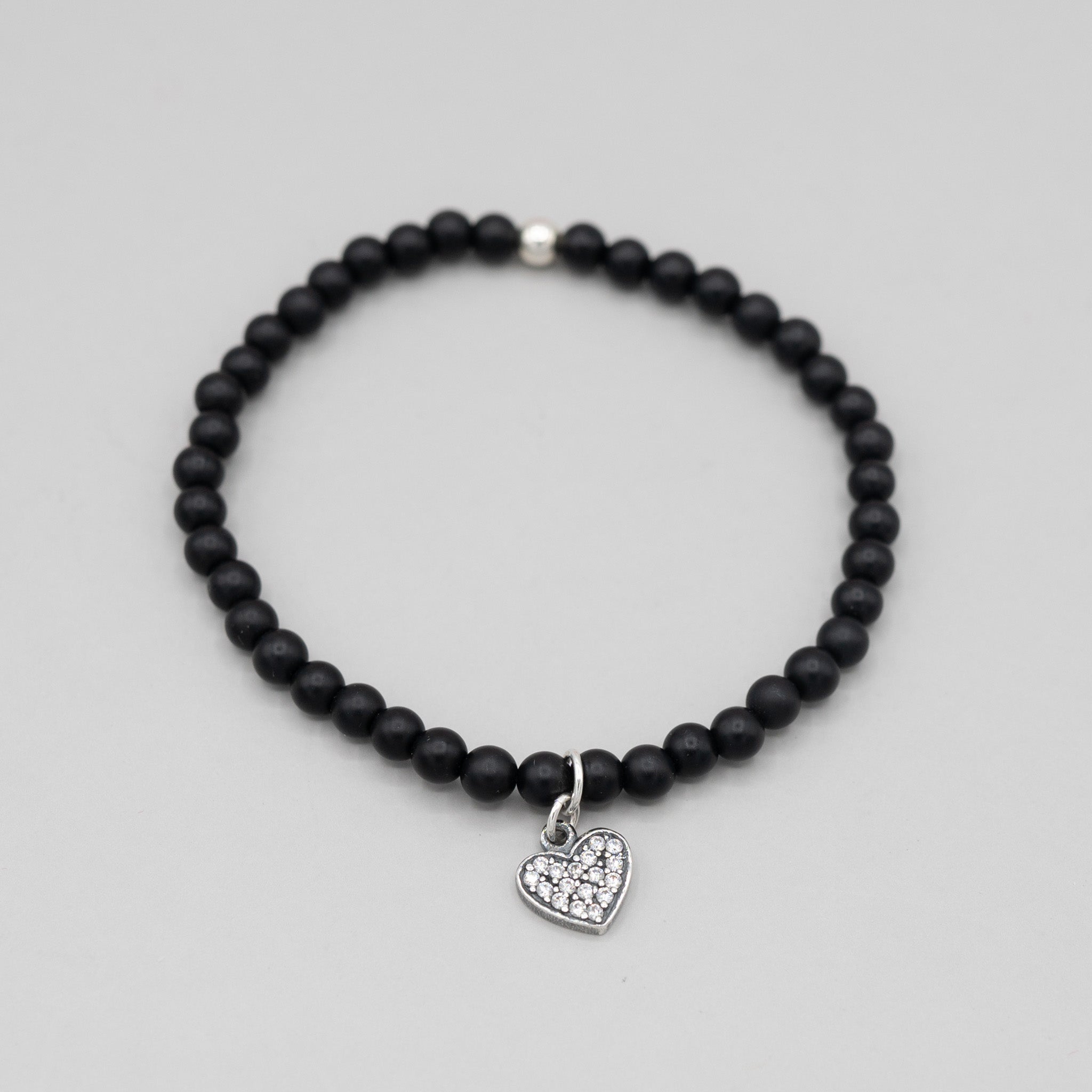Black Onyx & Cubic Zirconia Heart Bracelet
