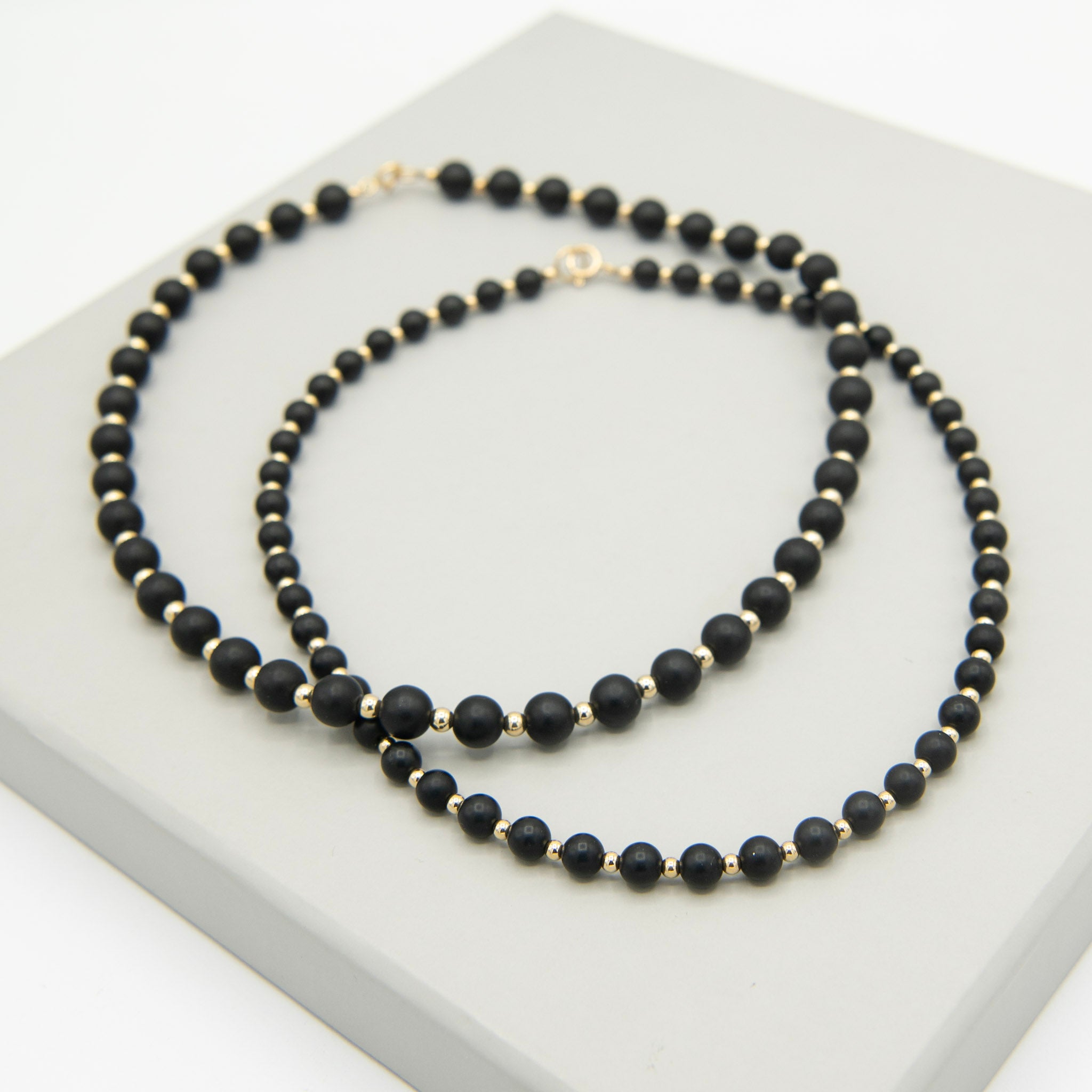 8mm Matte Black Onyx & 14k Gold Filled Beaded Necklace