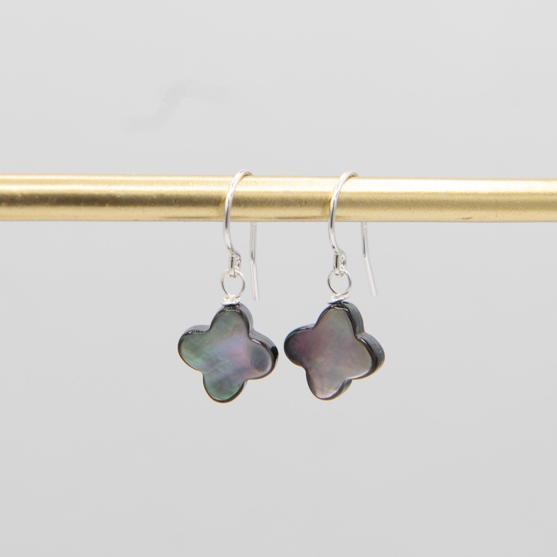 Black Mother of Pearl Clover Earrings