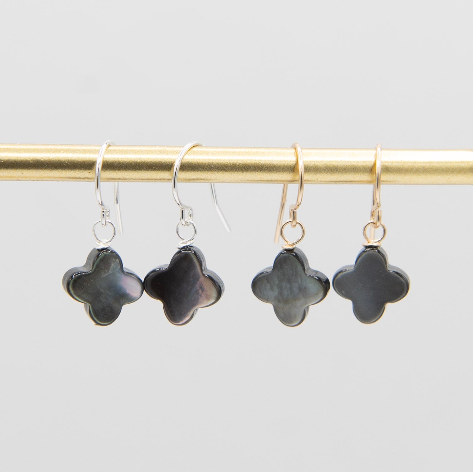 Black Mother of Pearl Clover Earrings