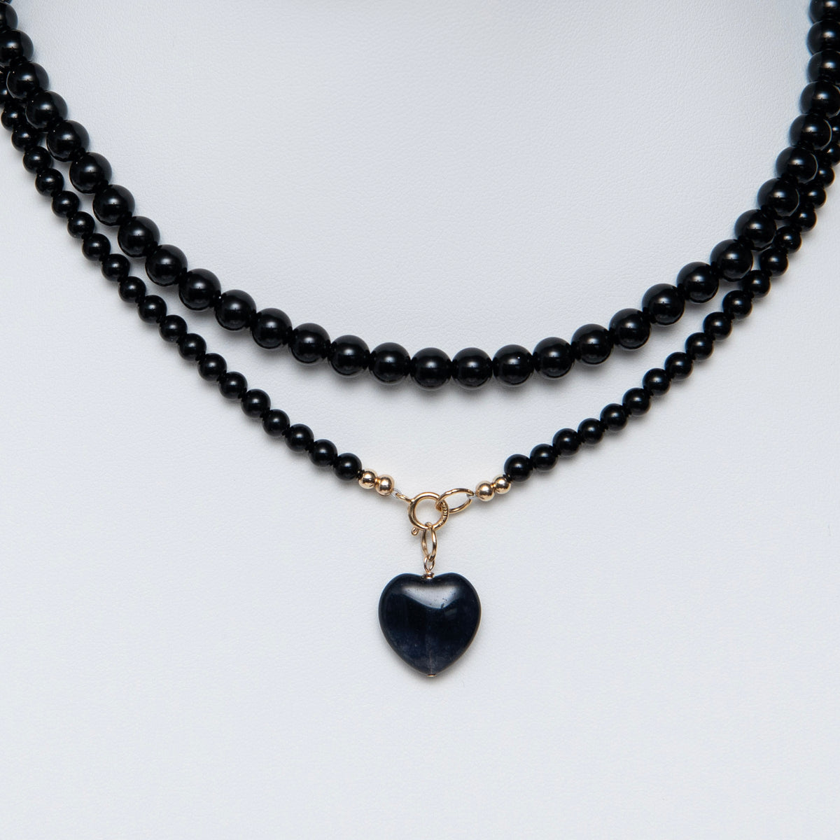 Black Onyx Beaded Heart Necklace Layers